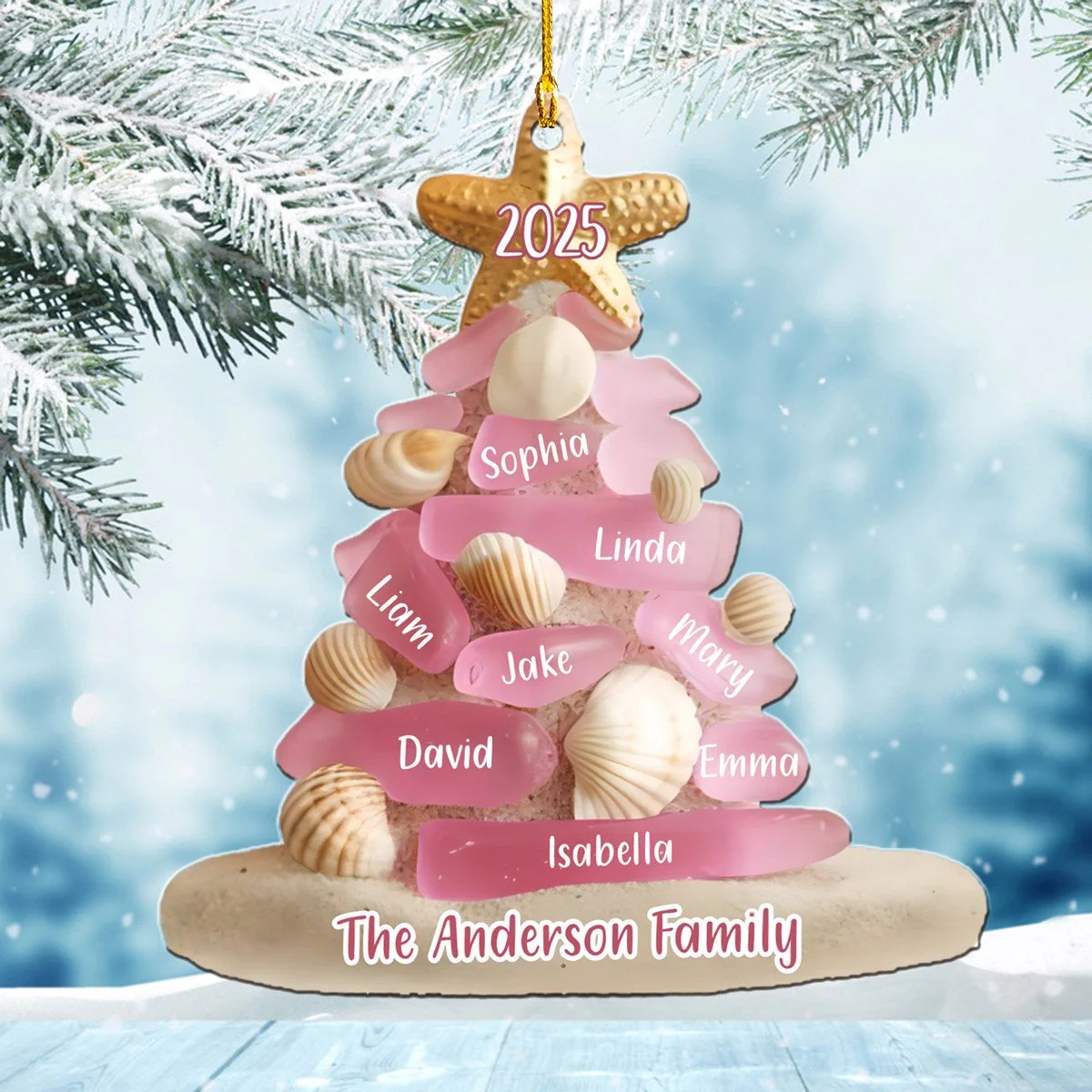 Family Sea Glass Christmas Tree - Personalized Ornament - Image 7