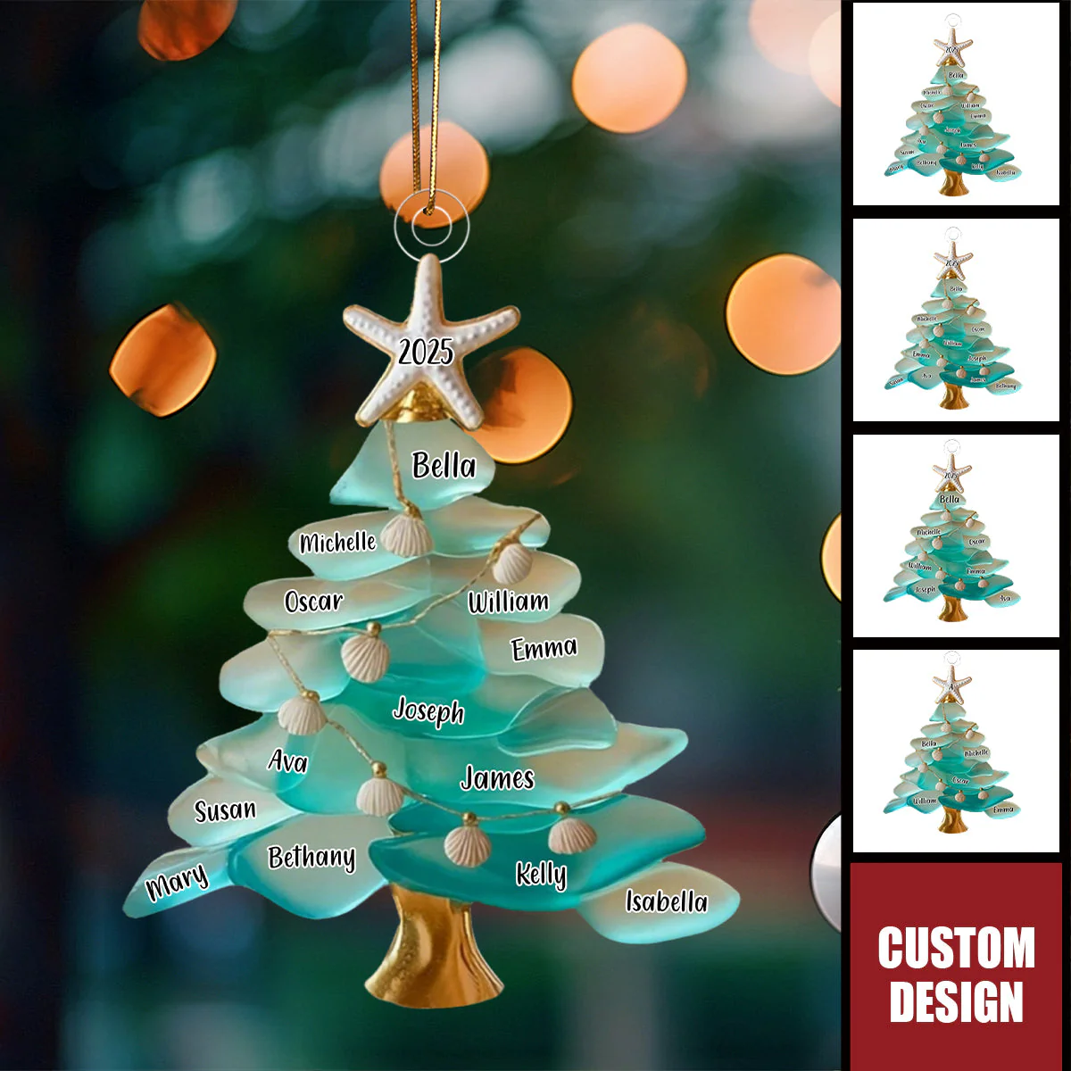 Family Sea Glass Christmas Tree - Starfish Shells Personalized Ornament Gift for Family - Image 7