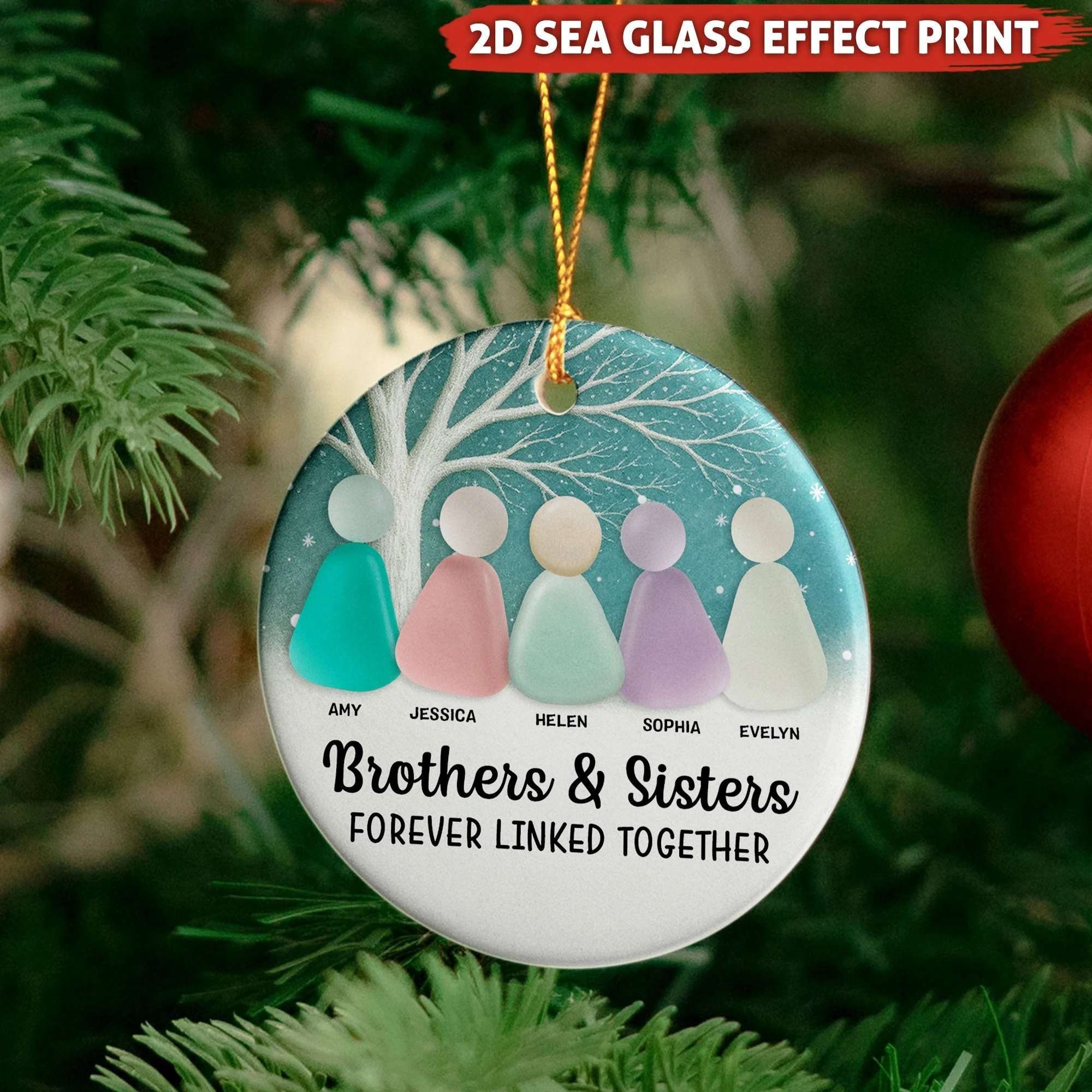 Family, Siblings, Mom Dad & Daughters Sons - Personalized Ceramic Ornament - Image 2