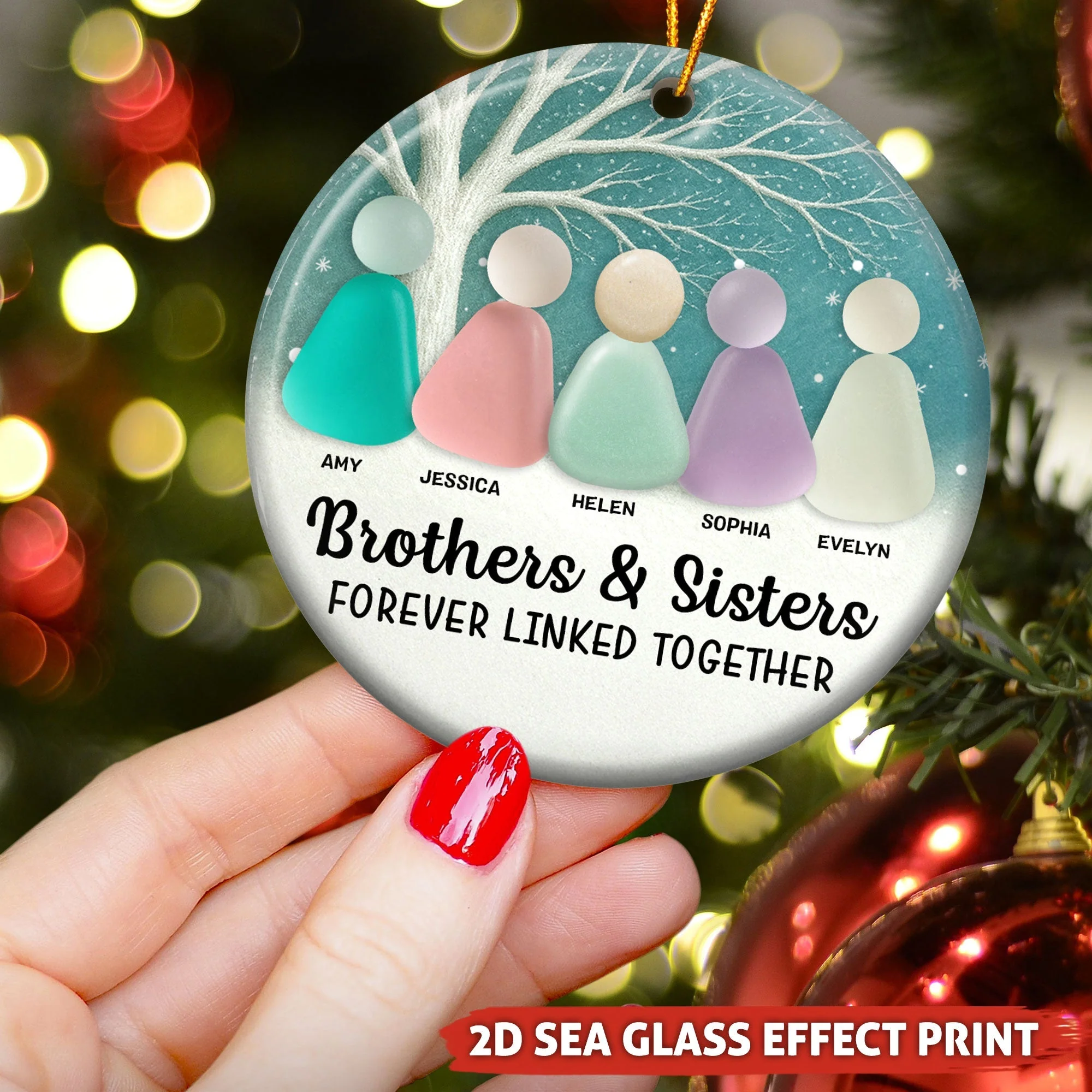 Family, Siblings, Mom Dad & Daughters Sons - Personalized Ceramic Ornament - Image 3
