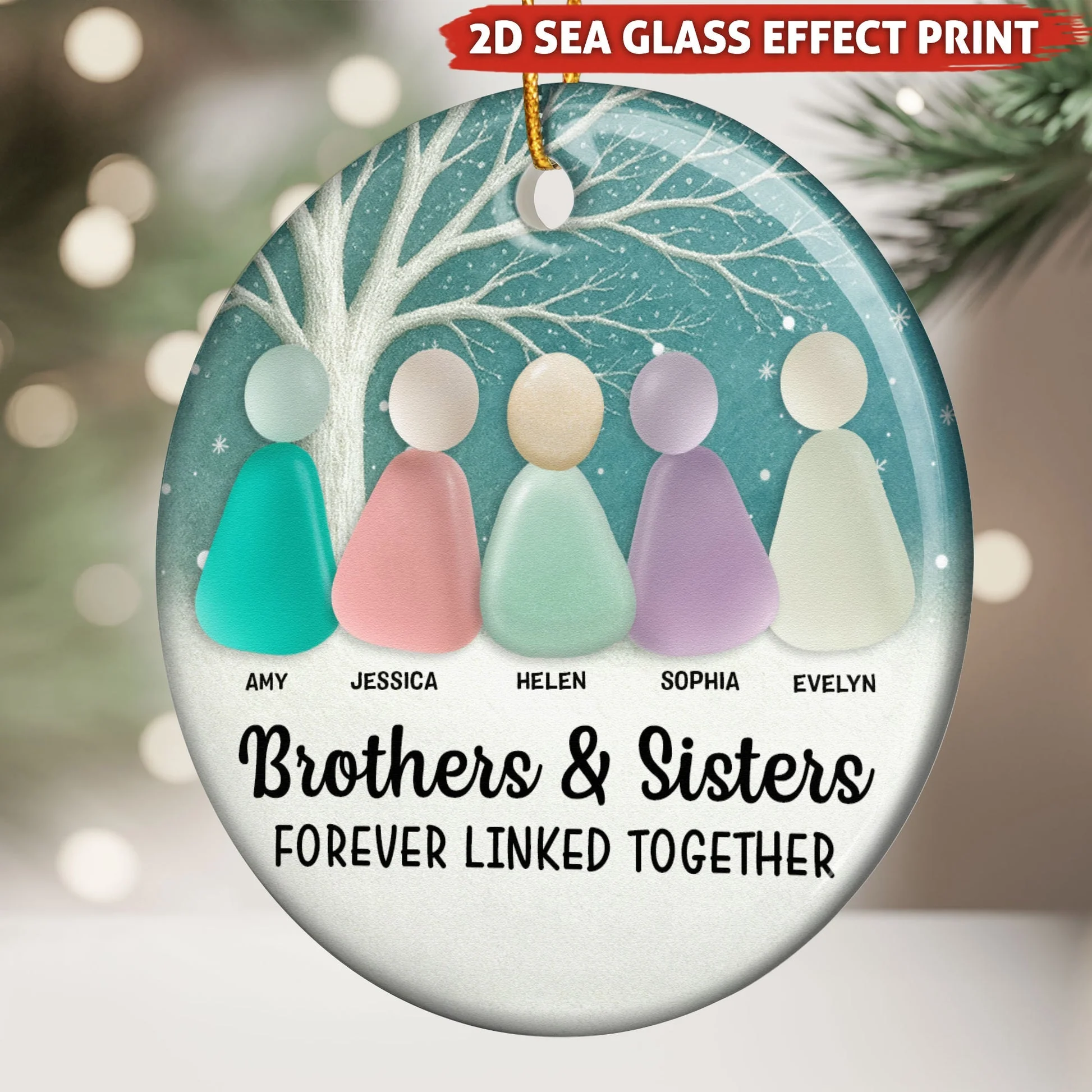 Family, Siblings, Mom Dad & Daughters Sons - Personalized Ceramic Ornament - Image 4