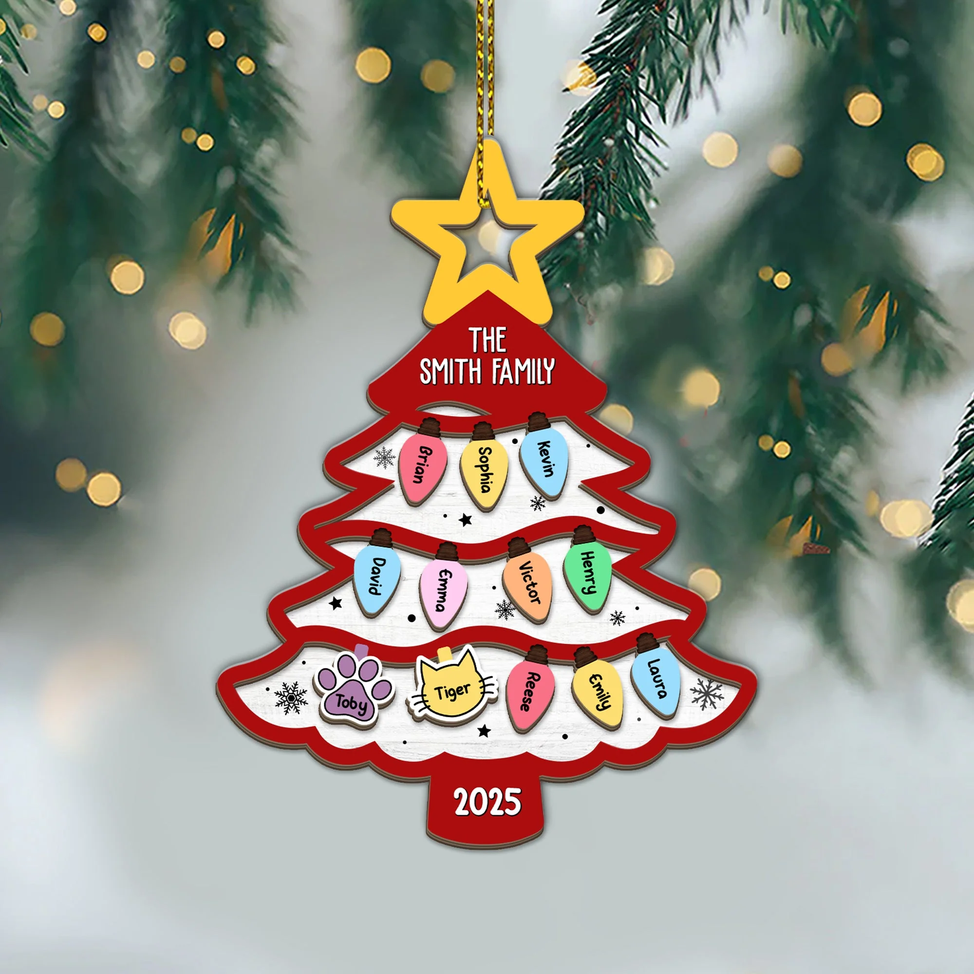 Family Tree Gift For Large Family With Pets - Personalized Acrylic Ornament