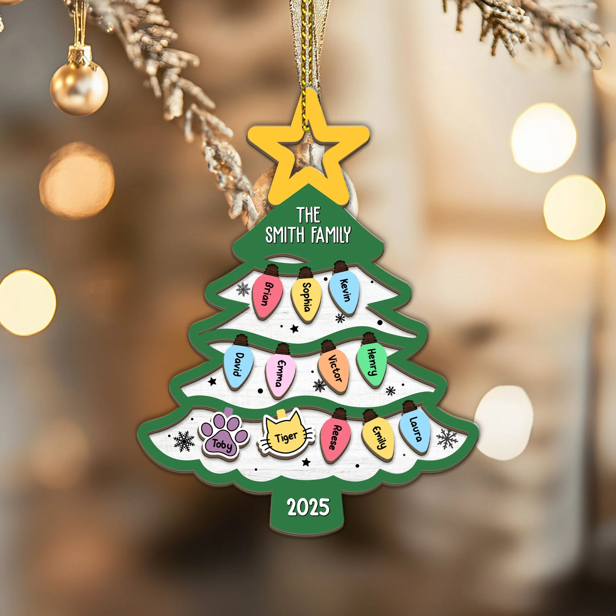 Family Tree Gift For Large Family With Pets - Personalized Acrylic Ornament - Image 2