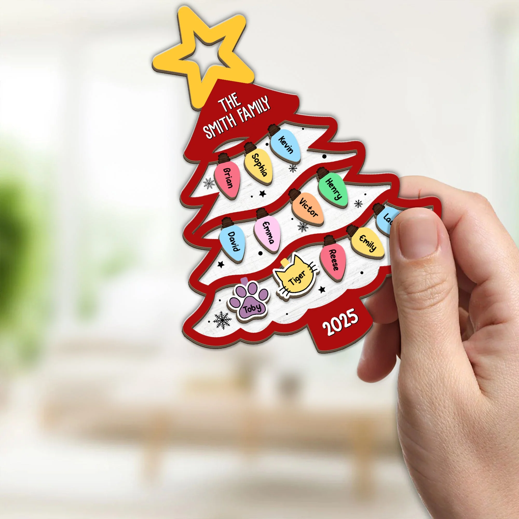 Family Tree Gift For Large Family With Pets - Personalized Acrylic Ornament - Image 3