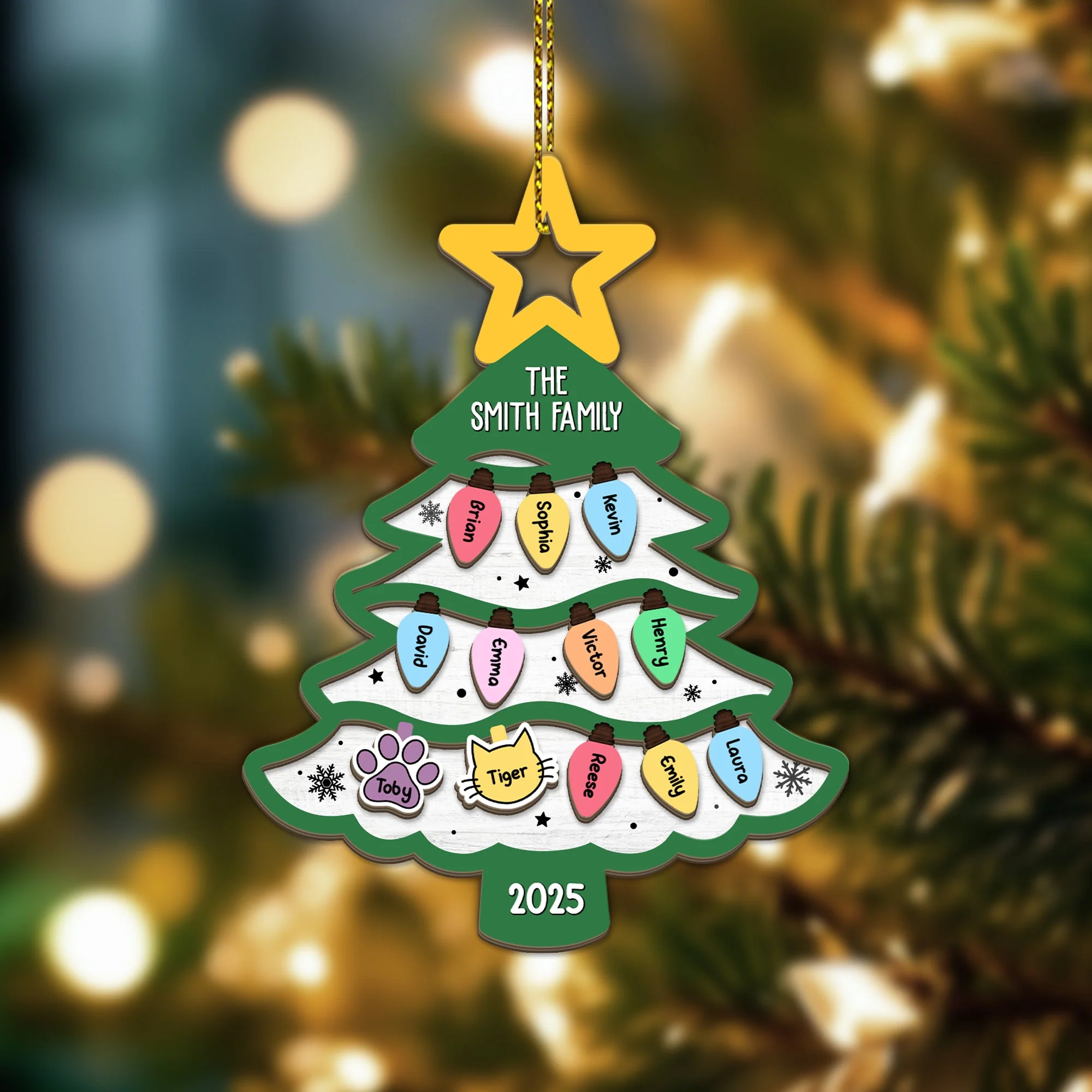 Family Tree Gift For Large Family With Pets - Personalized Acrylic Ornament - Image 4