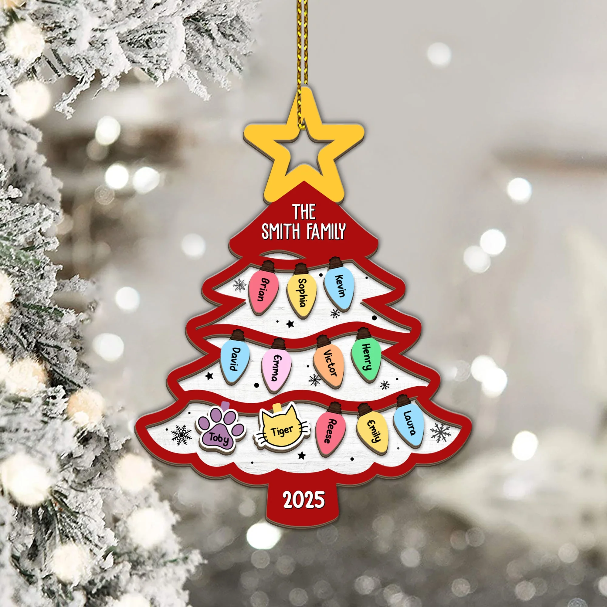 Family Tree Gift For Large Family With Pets - Personalized Acrylic Ornament - Image 5