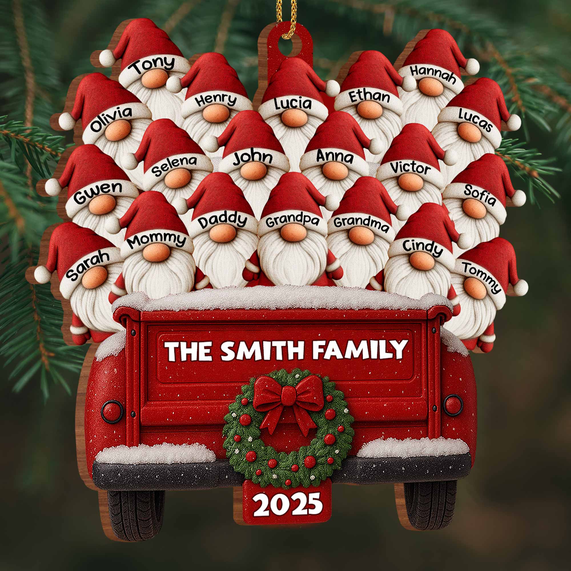 Family Vintage Truck Christmas Ornament,Personalized Custom Wood Ornament - Image 2