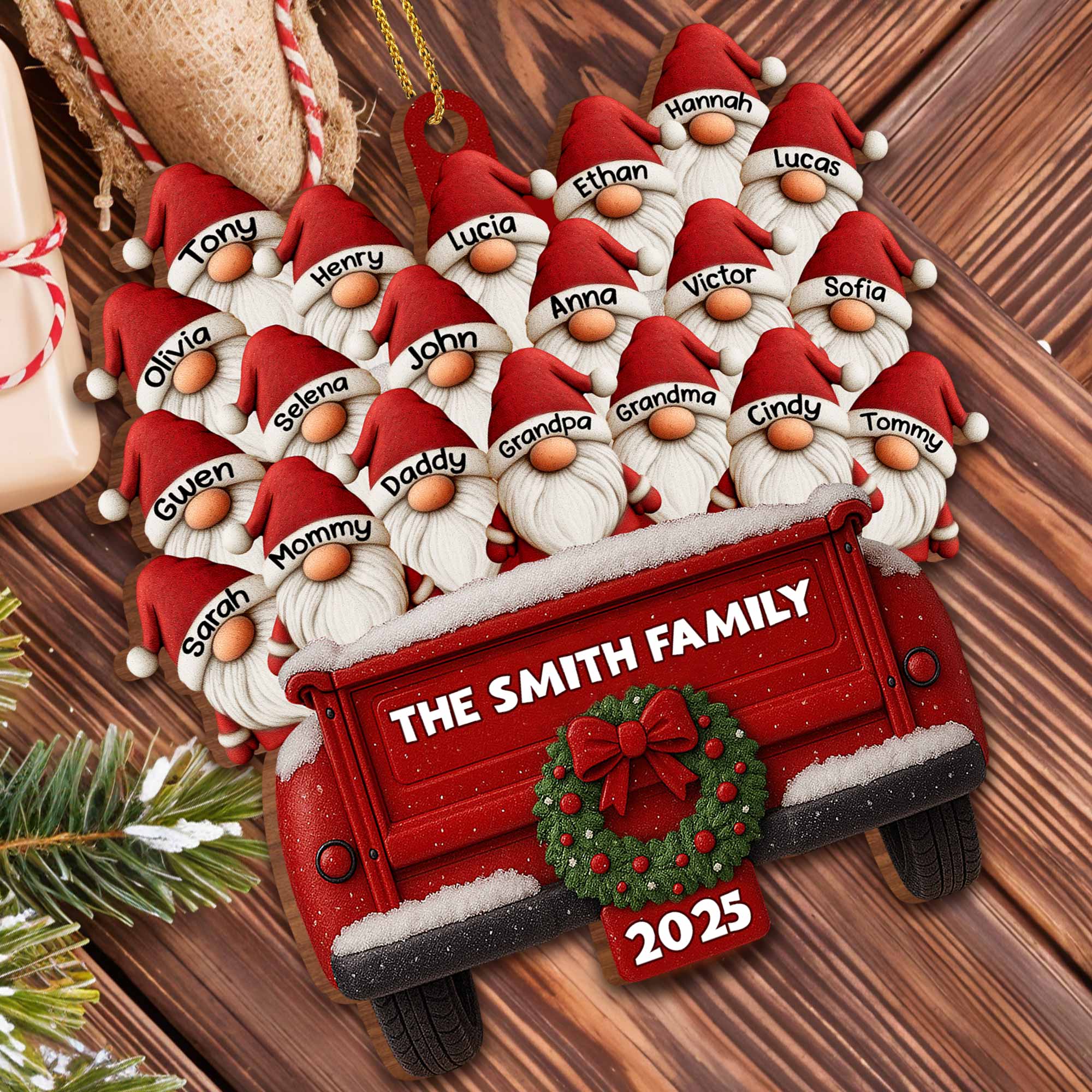Family Vintage Truck Christmas Ornament,Personalized Custom Wood Ornament - Image 6