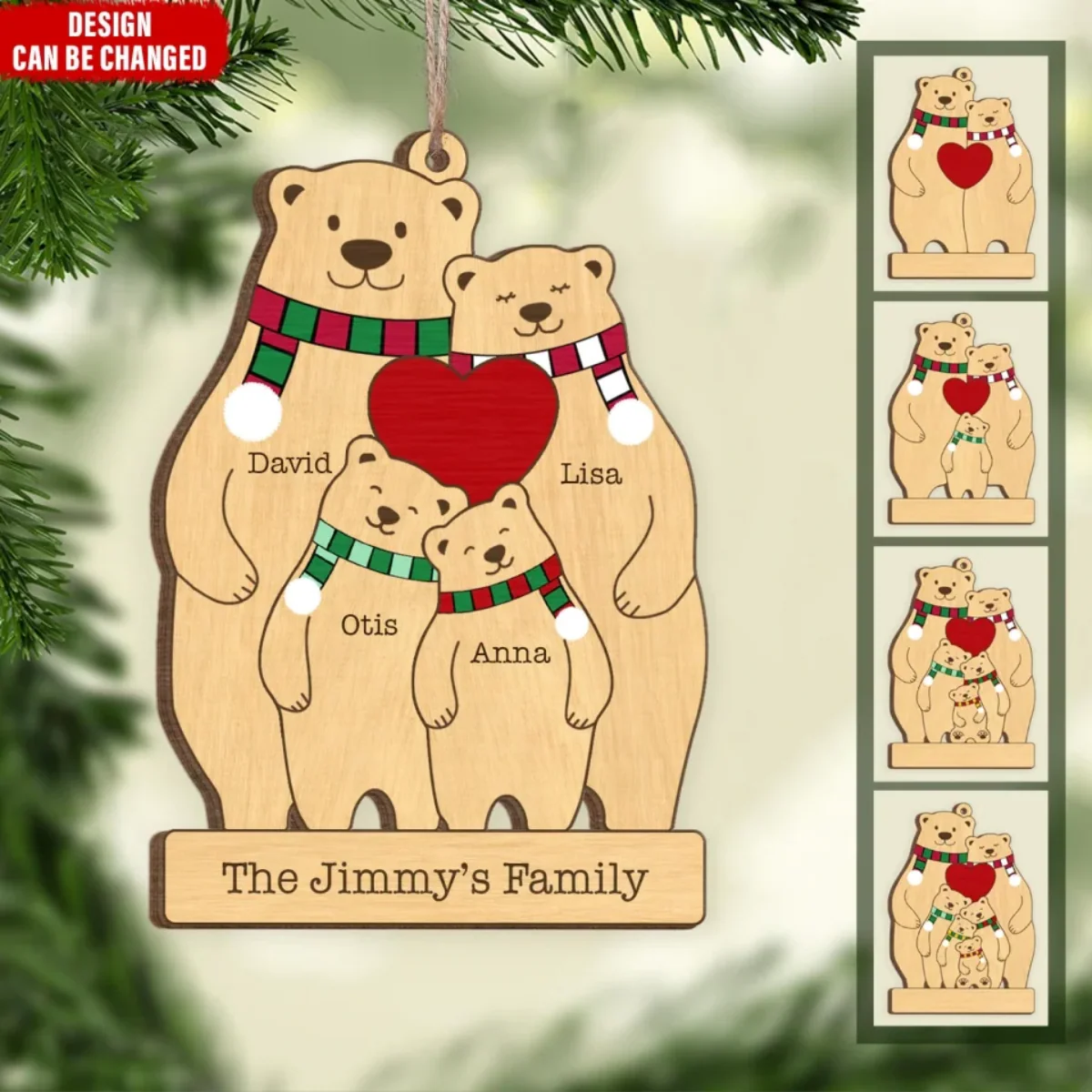 Family Wooden Hug Bears Personalized Wooden Ornament - Image 2