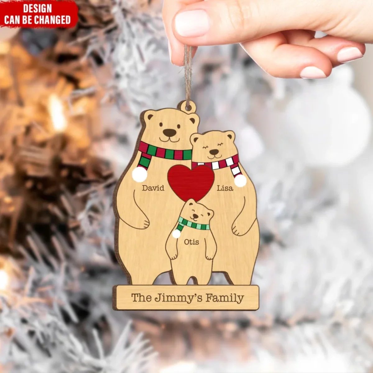 Family Wooden Hug Bears Personalized Wooden Ornament - Image 3