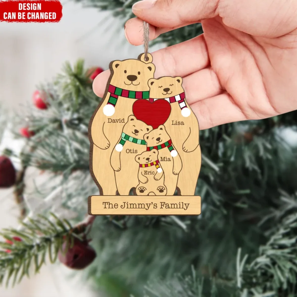 Family Wooden Hug Bears Personalized Wooden Ornament - Image 4