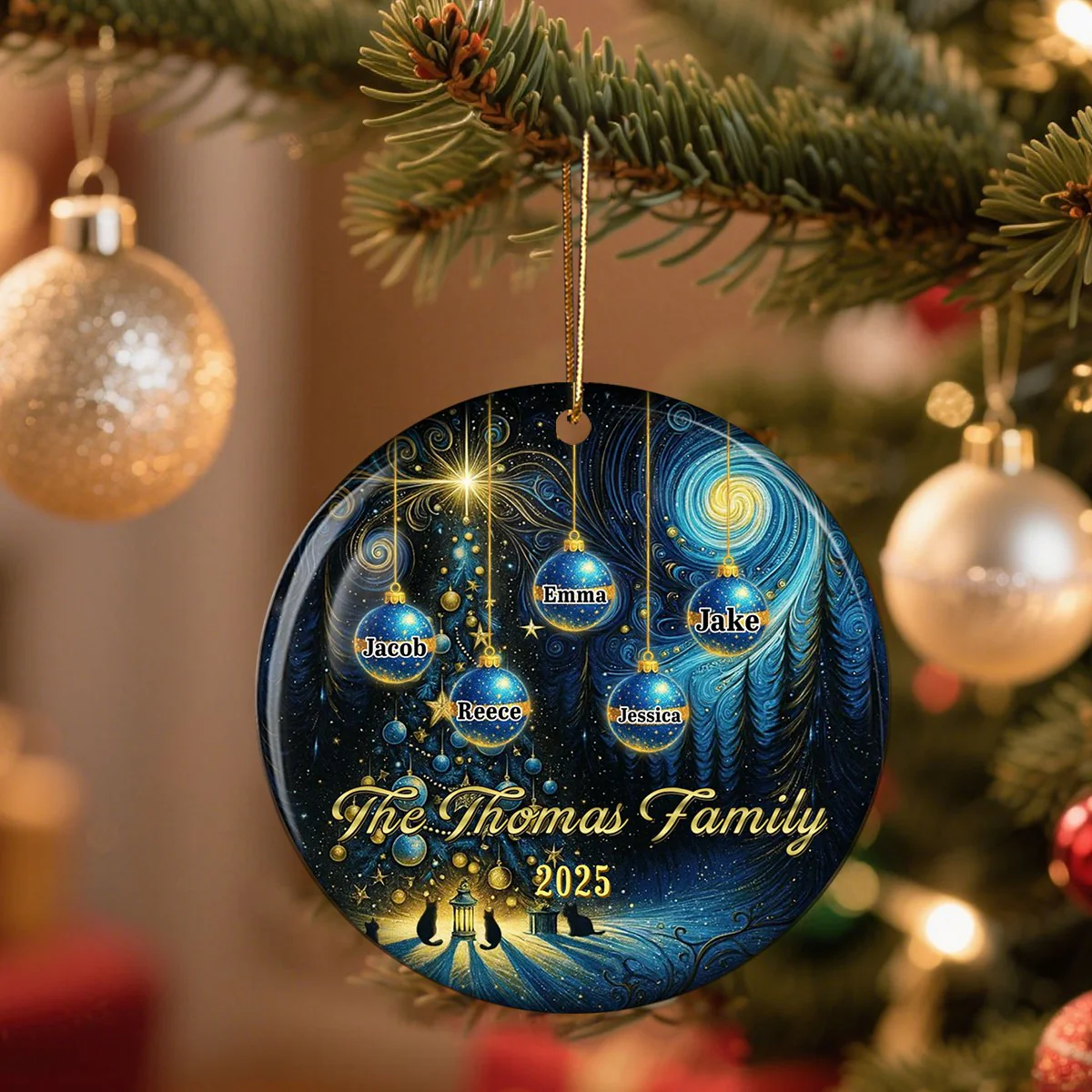 Fantasy Christmas Family Together 2025 - Personalized Ceramic Ornament - Image 5