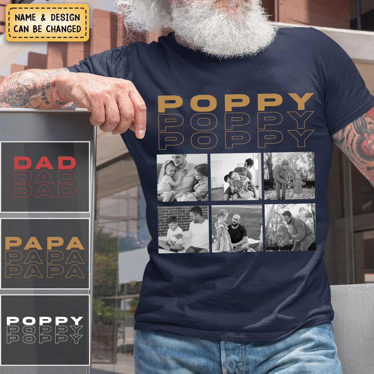 Father - Custom Photo - Personalized Pure Cotton T-Shirt - Image 3