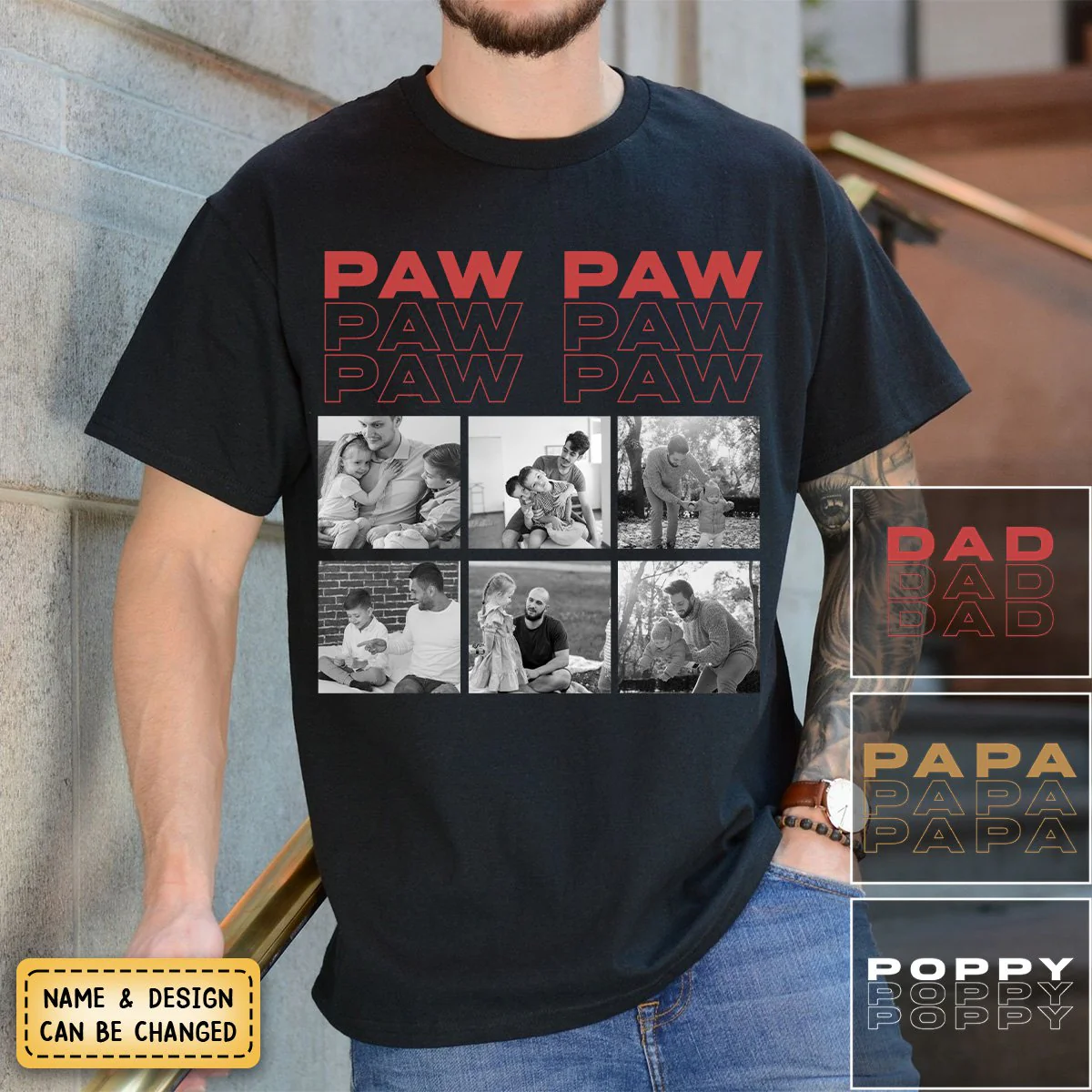 Father - Custom Photo - Personalized Pure Cotton T-Shirt - Image 4
