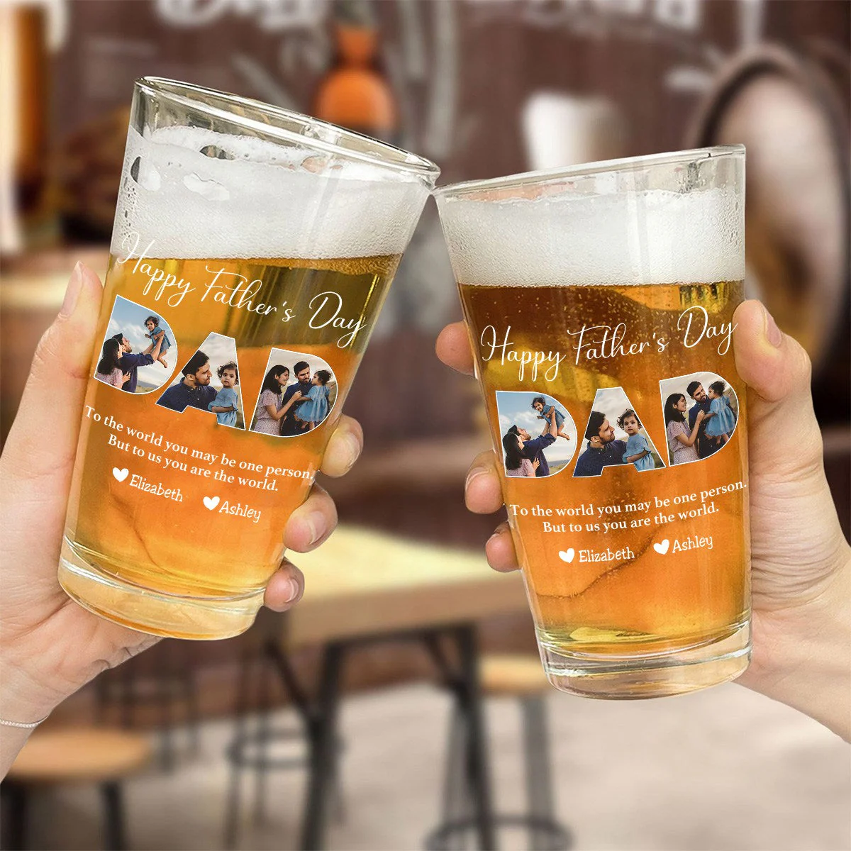 Father - To Me You Are The World - Personalized Beer Glass - Image 3