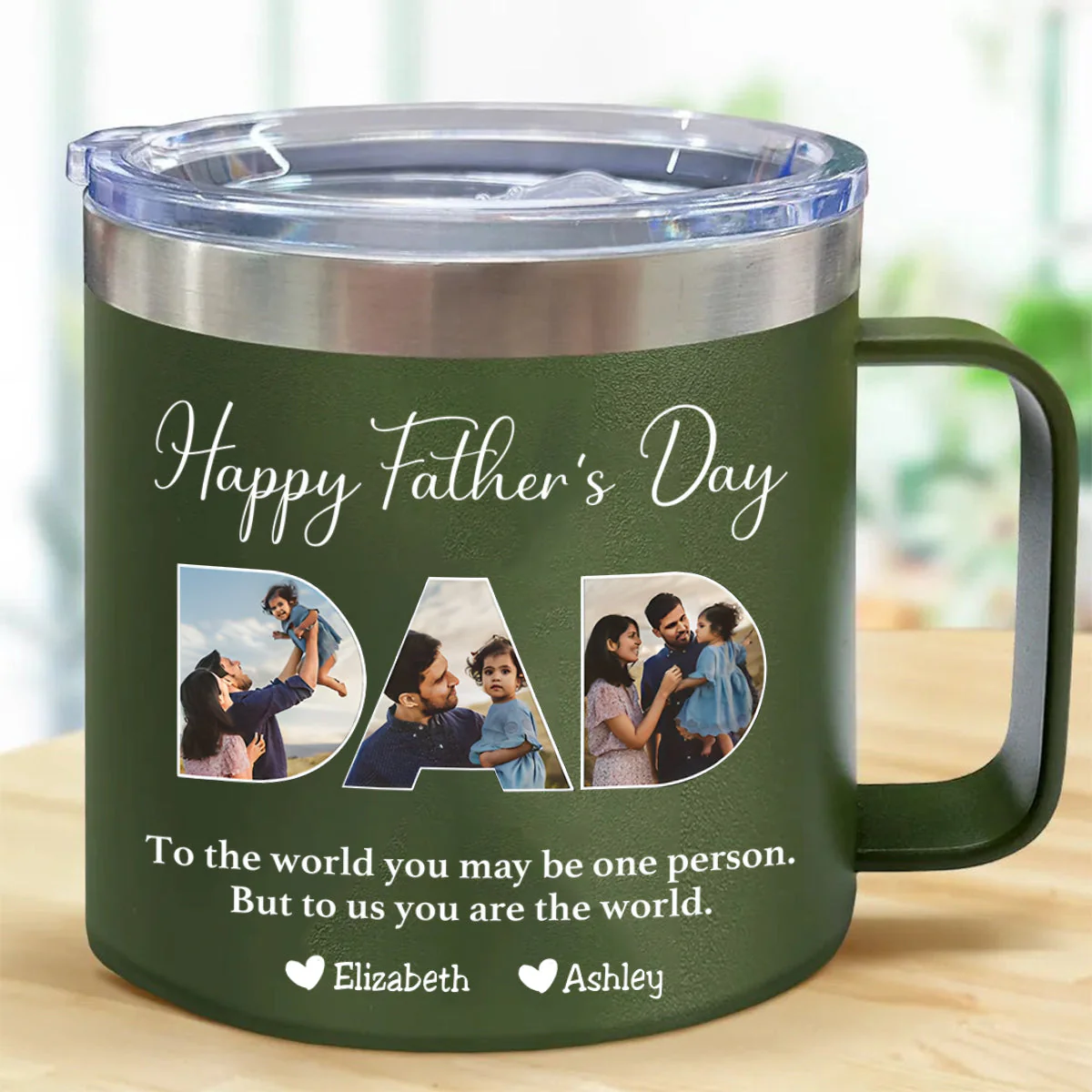 Father - To Me You Are The World - Personalized Custom 14oz Stainless Steel Tumbler With Handle - Image 4