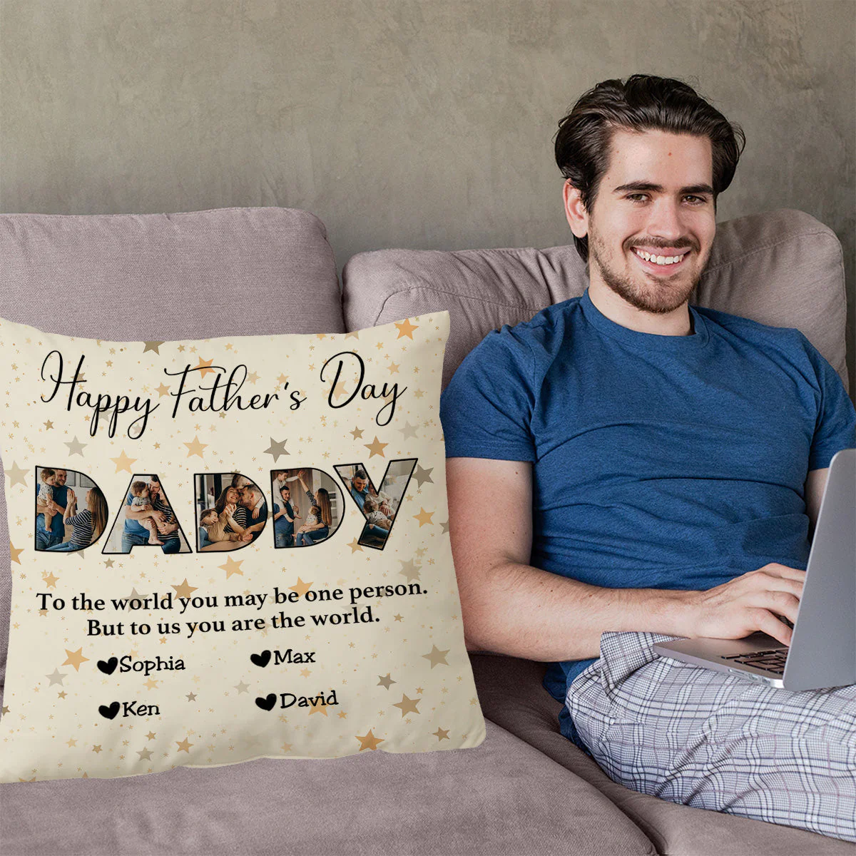 Father - To Me You Are The World - Personalized Pillow - Image 6
