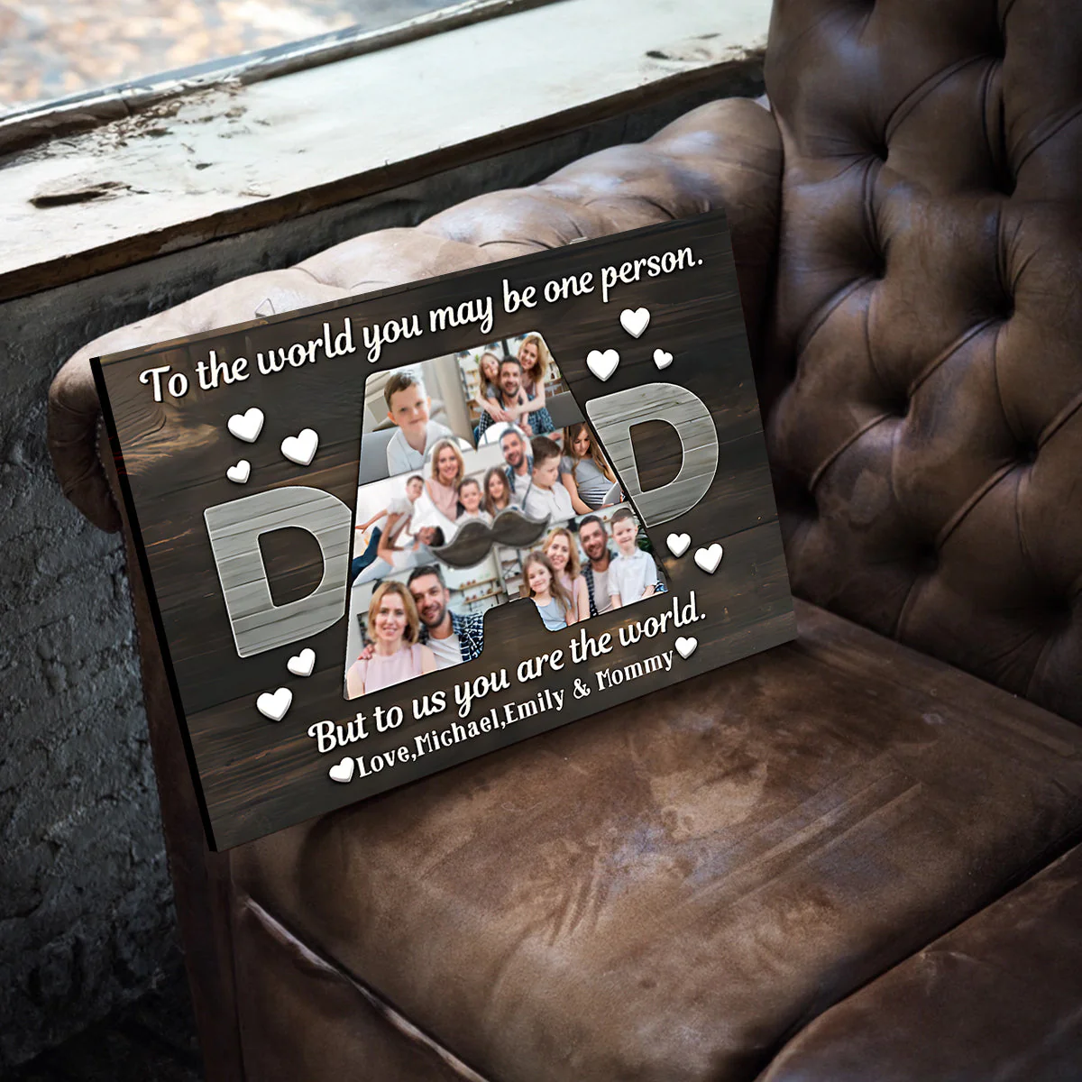 Father - To Us You Are The World - Father's Day Personalized Photo Canvas Poster - Image 5