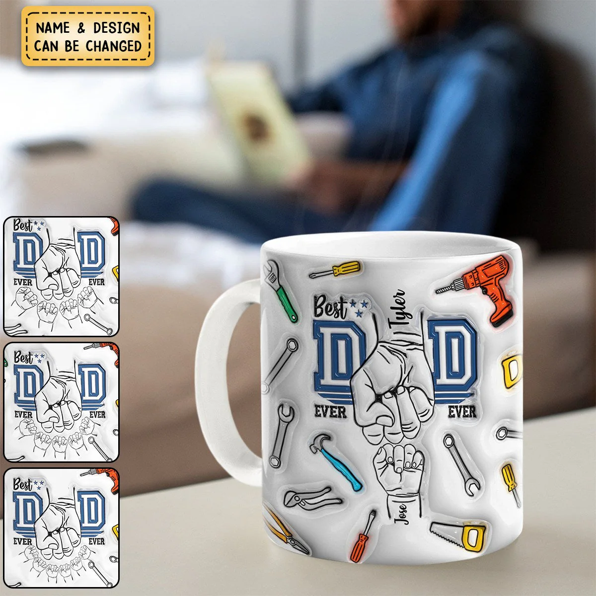 Father's Day Gifts Custom 1-6 Kids Personalized Best Dad Ever Mug - Image 4