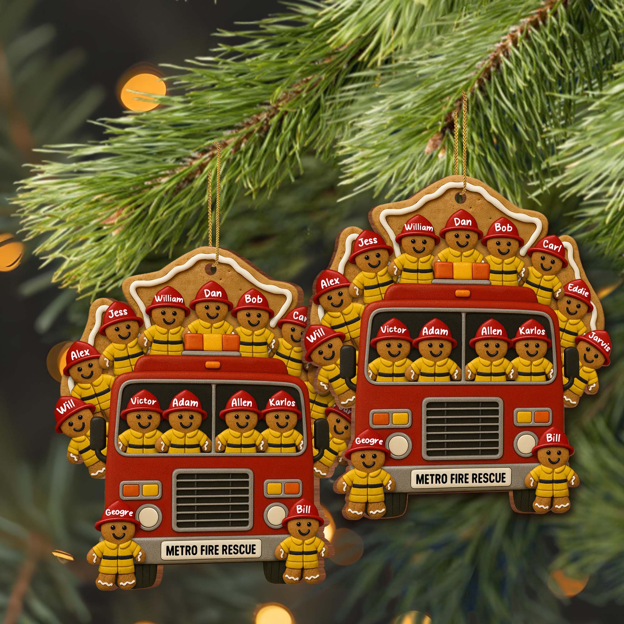 Festive Firefighter, Personalized Wood Ornament, Gift For Firefighters And Family - Image 2