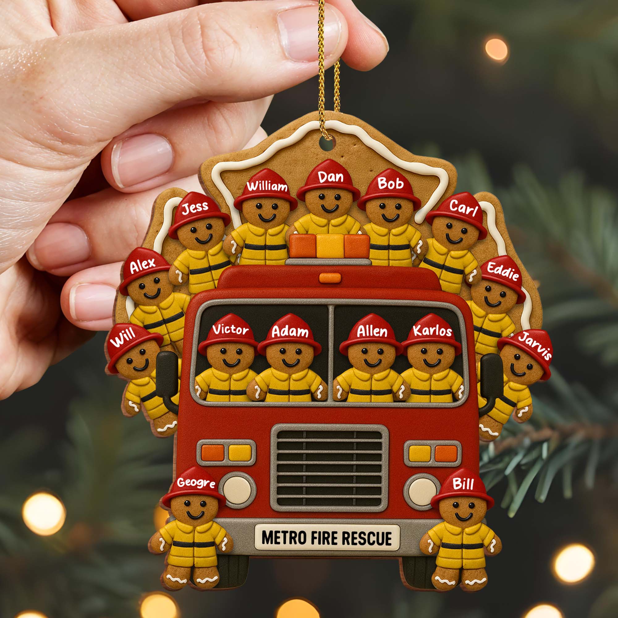 Festive Firefighter, Personalized Wood Ornament, Gift For Firefighters And Family - Image 3