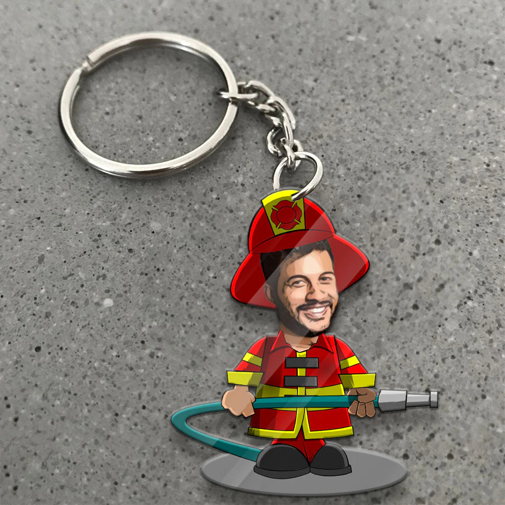 Fire Fighter Custom Photo, Personalized Acrylic Keychain - Image 2