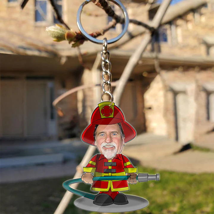 Fire Fighter Custom Photo, Personalized Acrylic Keychain - Image 3