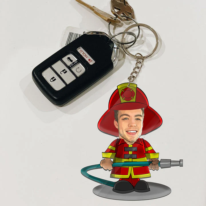 Fire Fighter Custom Photo, Personalized Acrylic Keychain - Image 4