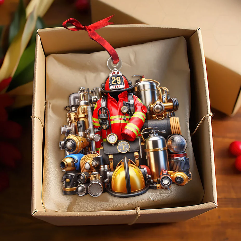 Fire fighting equipment Personalized Christmas Acrylic Ornament Gift For Firefighter - Image 3