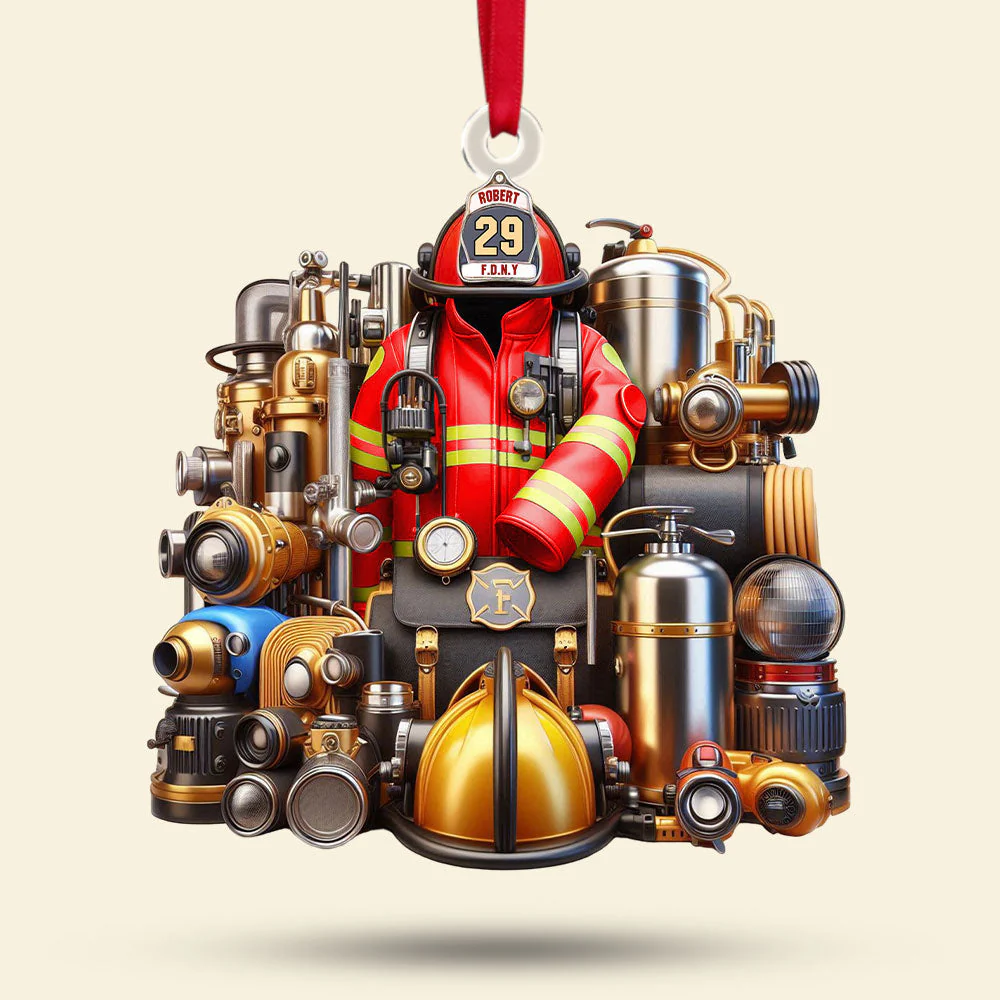 Fire fighting equipment Personalized Christmas Acrylic Ornament Gift For Firefighter - Image 4
