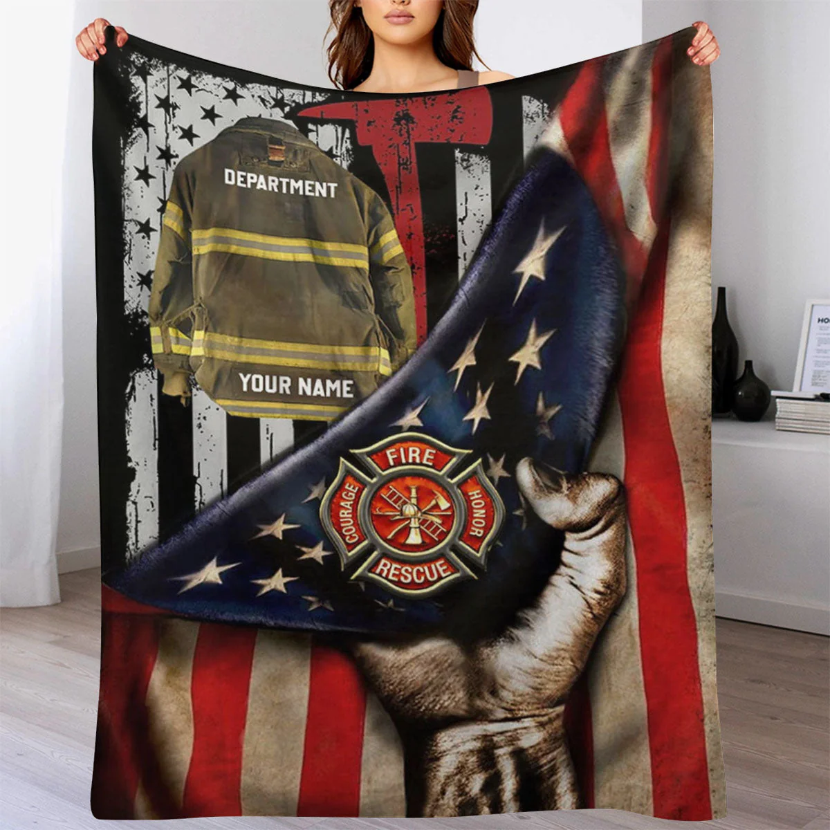 Firefighter Armor Proud Firefighter Personalized Blanket Gifts for Firefighter Fireman