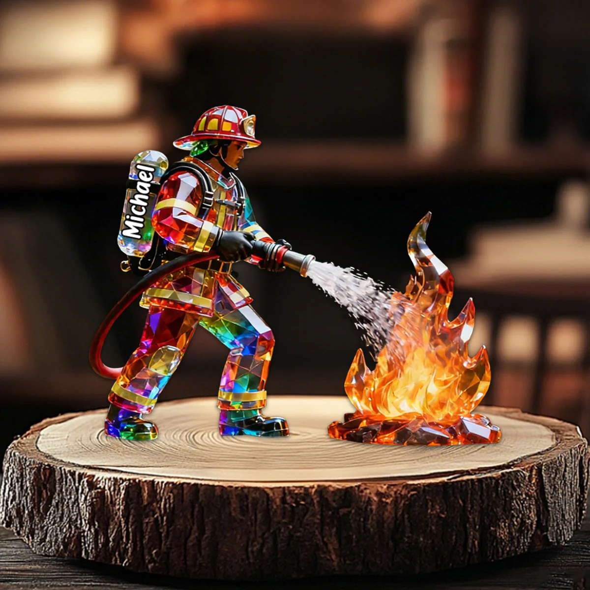 Firefighter Figurine Stained Glass Crystal Effect Personalized Acrylic Plaque, Firefighter Gift - Image 5