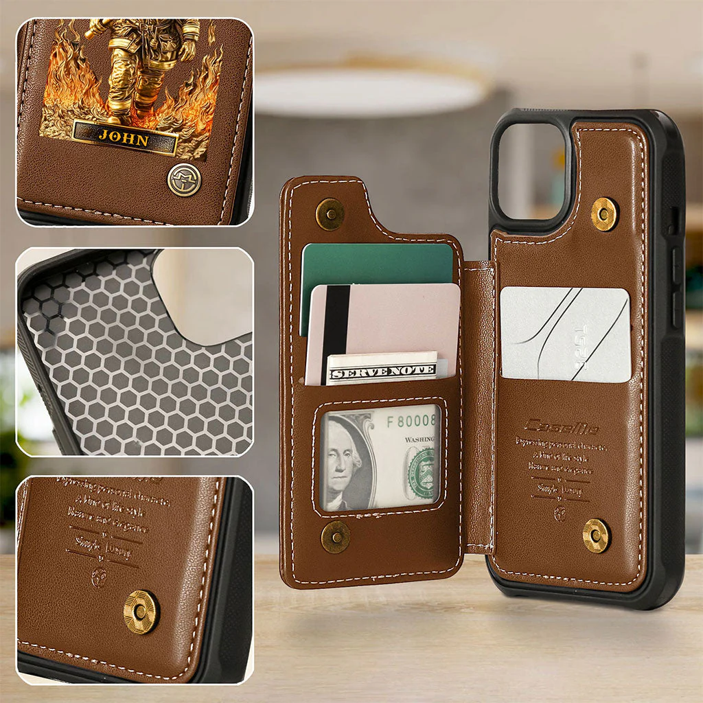 Firefighter Leather Wallet Phone Case, Personalized Flip Wallet Phone Case - Image 3