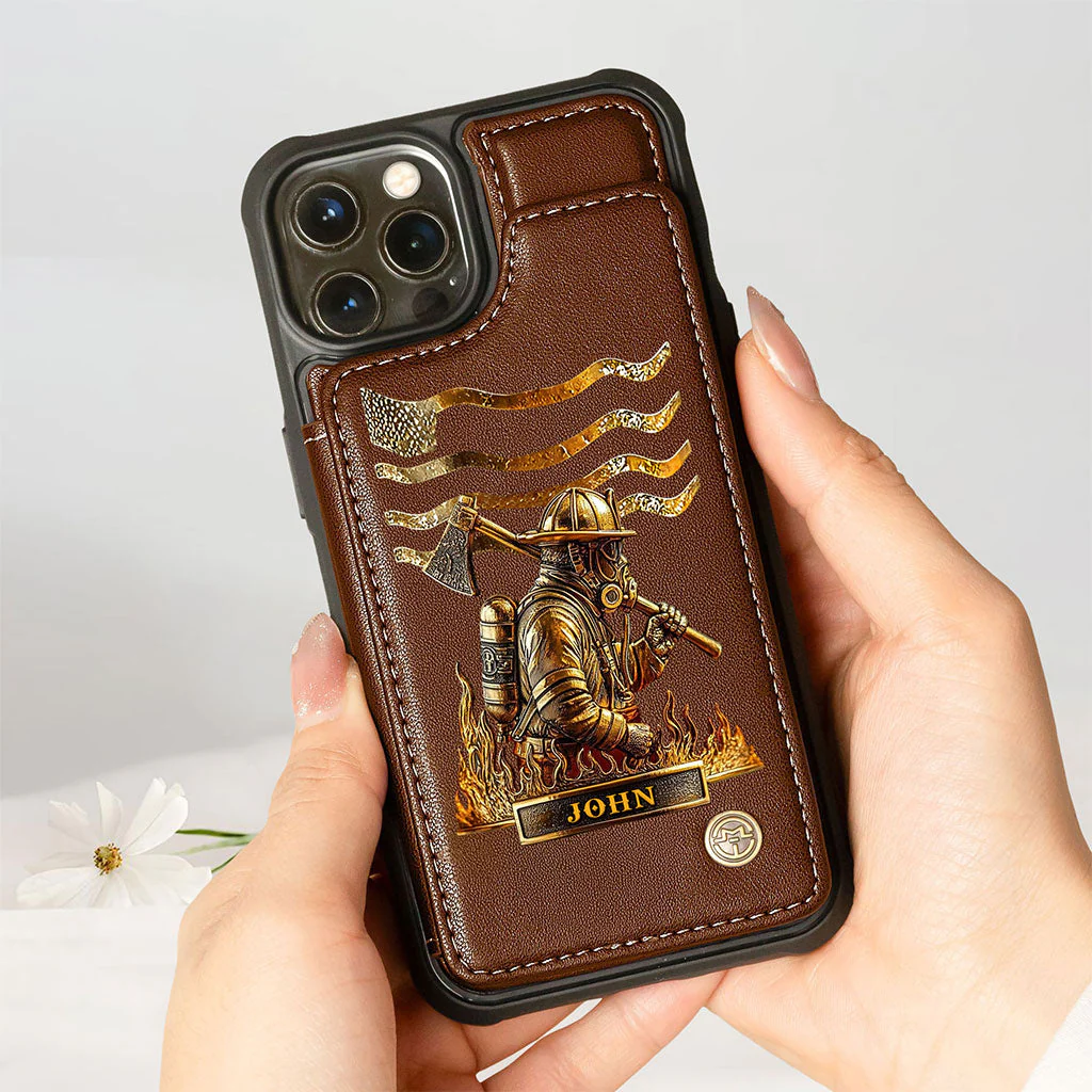 Firefighter Leather Wallet Phone Case, Personalized Flip Wallet Phone Case - Image 4