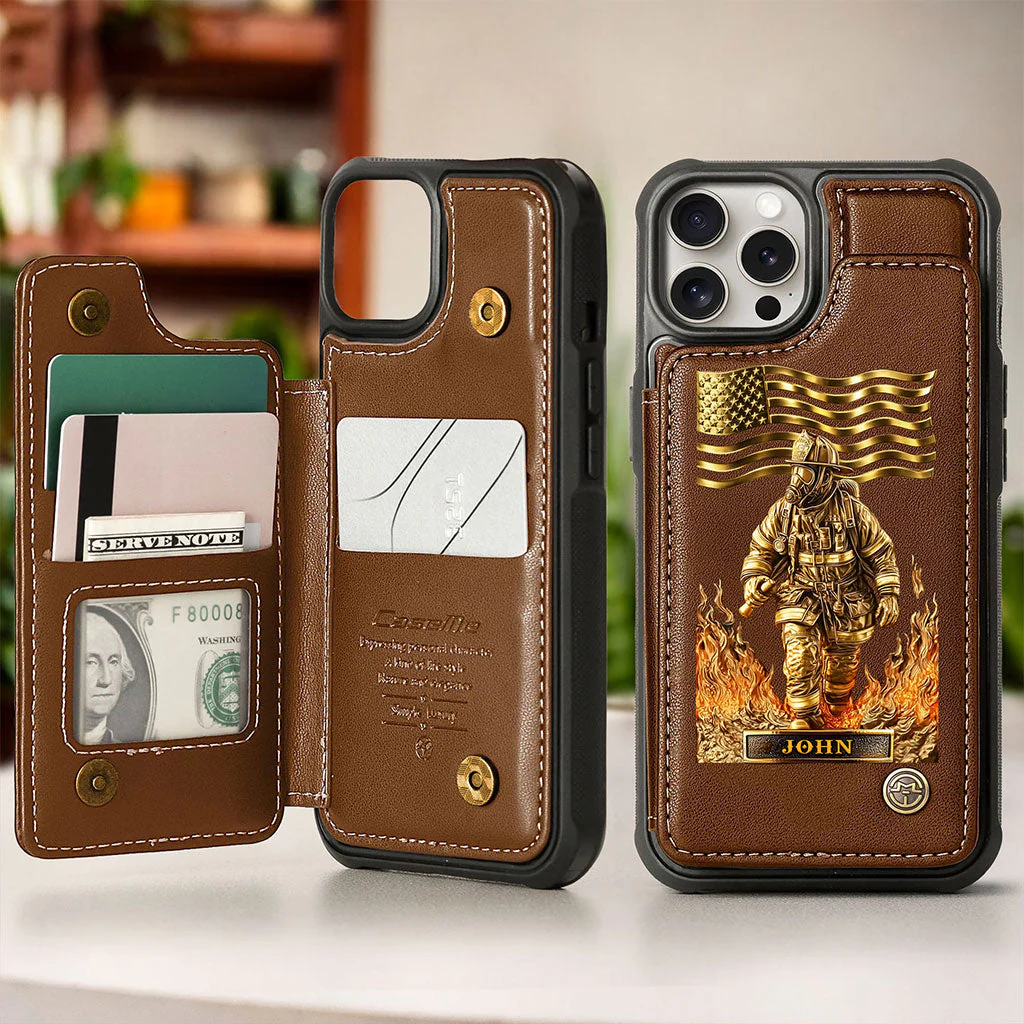 Firefighter Leather Wallet Phone Case, Personalized Flip Wallet Phone Case - Image 5