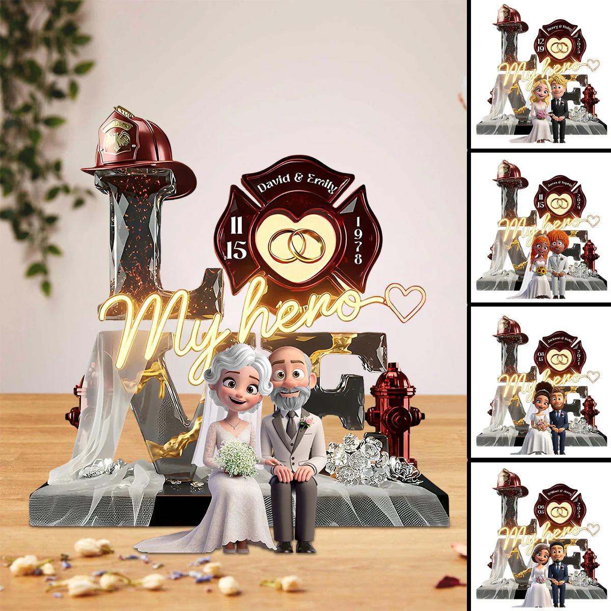 Firefighter Wedding Couple - Personalized Acrylic Plaque Gifts For Husband, Wife - Image 2