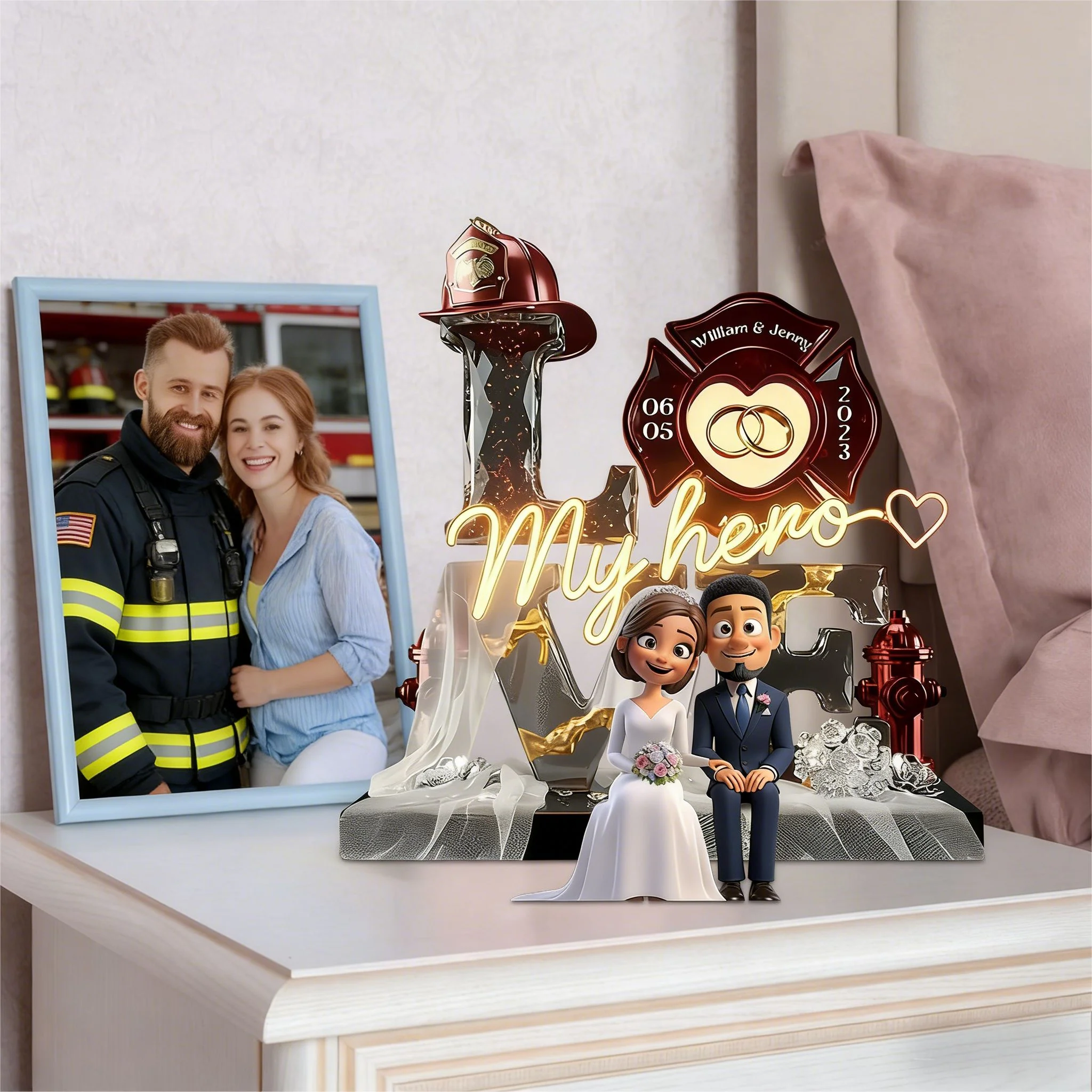 Firefighter Wedding Couple - Personalized Acrylic Plaque Gifts For Husband, Wife - Image 3