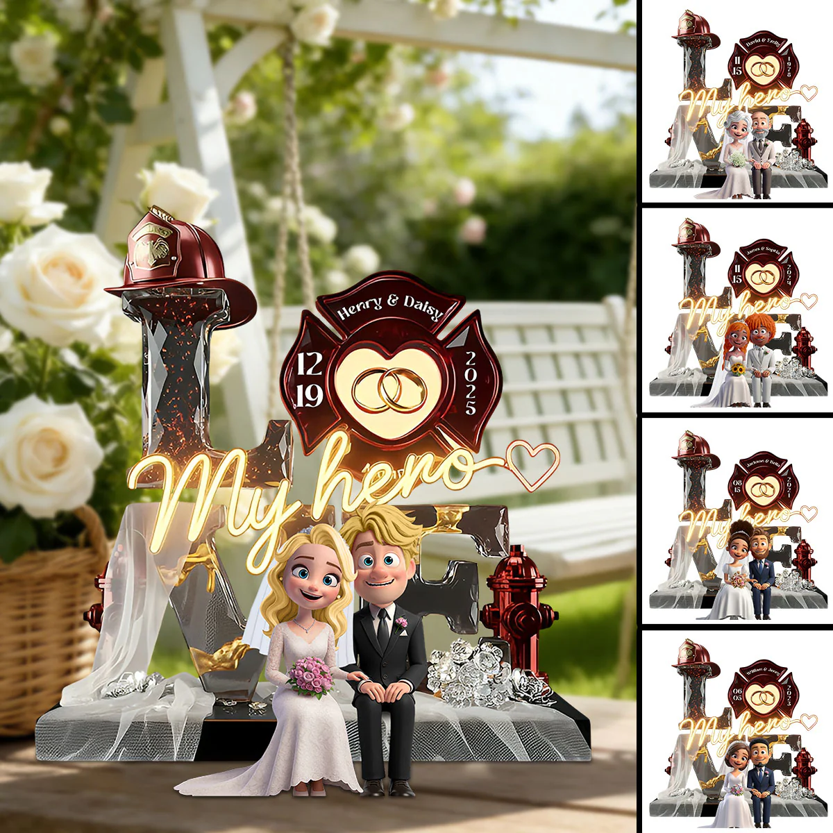 Firefighter Wedding Couple - Personalized Acrylic Plaque Gifts For Husband, Wife - Image 4