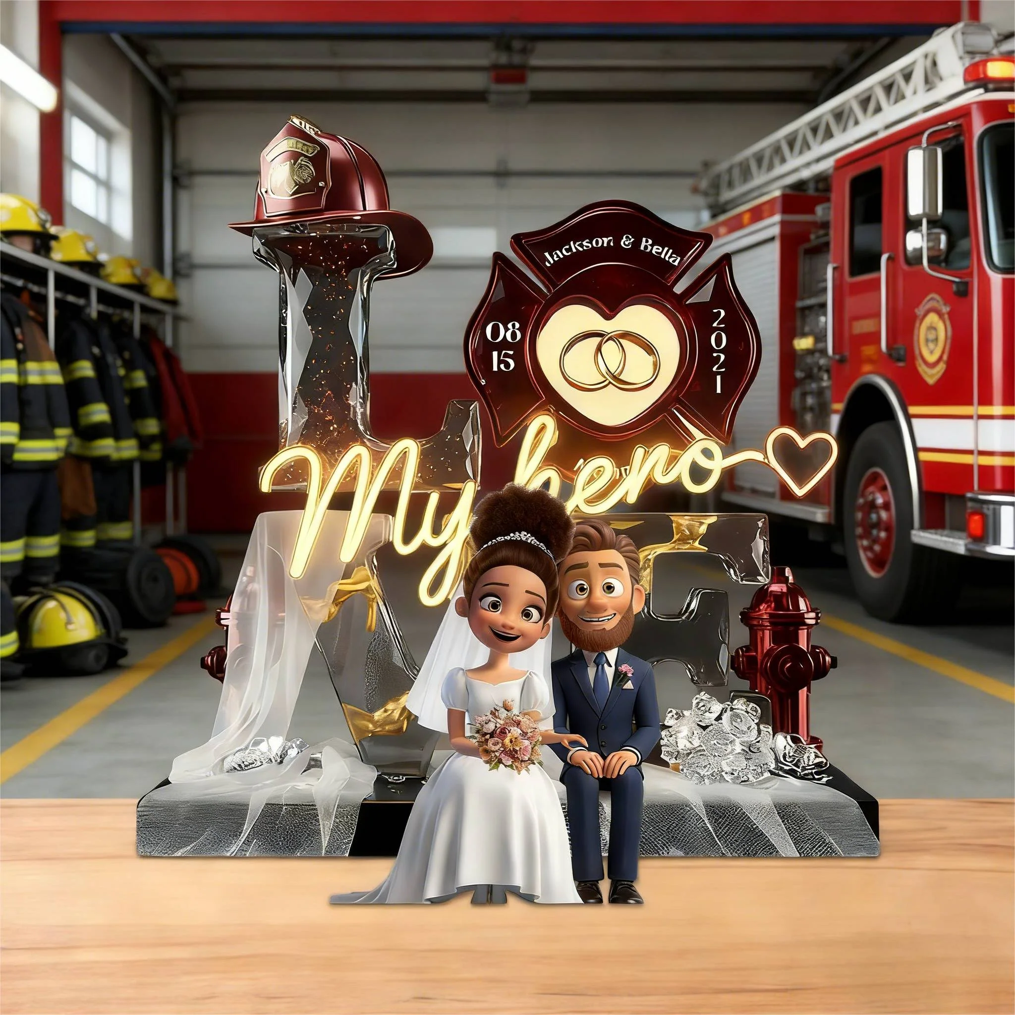Firefighter Wedding Couple - Personalized Acrylic Plaque Gifts For Husband, Wife - Image 5