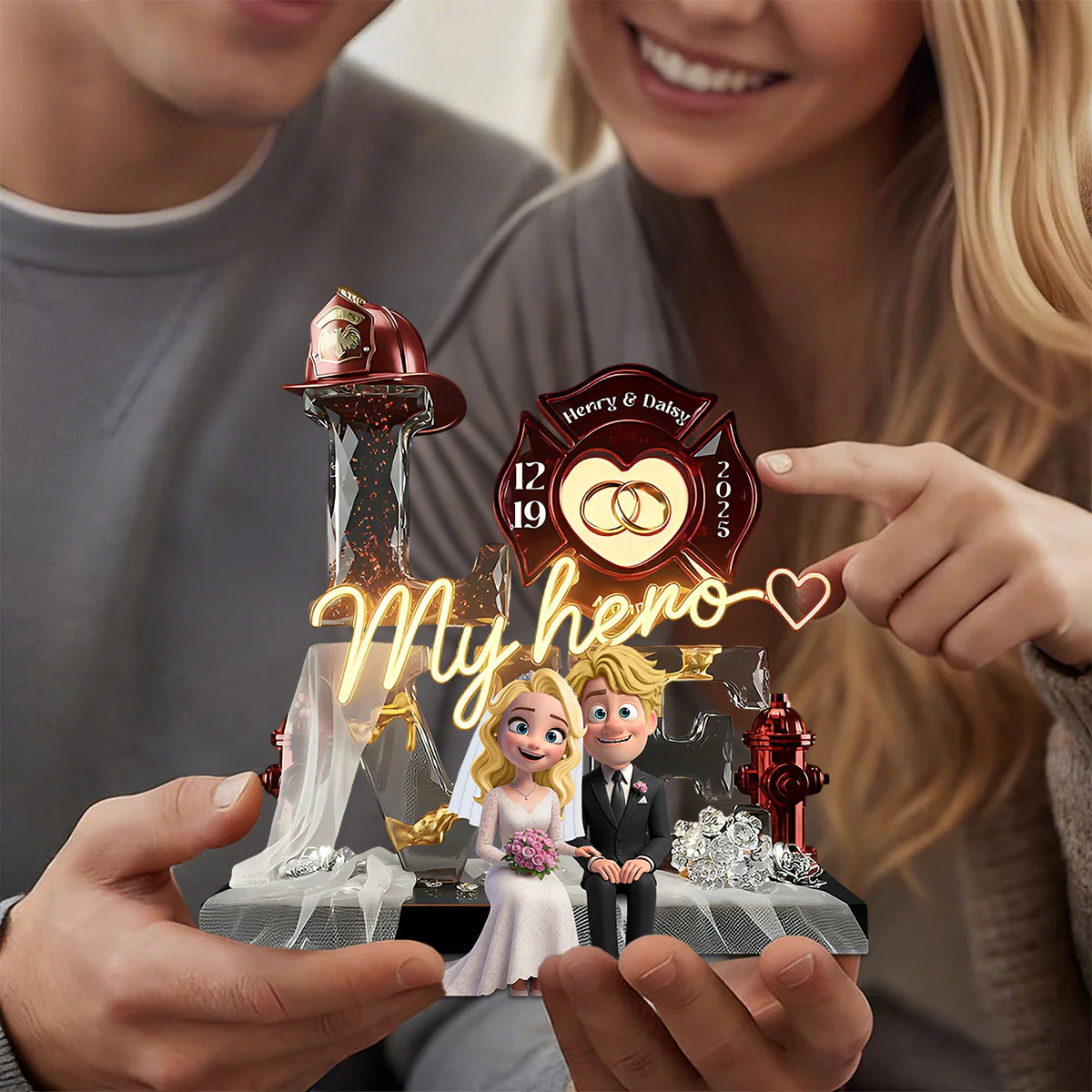 Firefighter Wedding Couple - Personalized Acrylic Plaque Gifts For Husband, Wife - Image 6