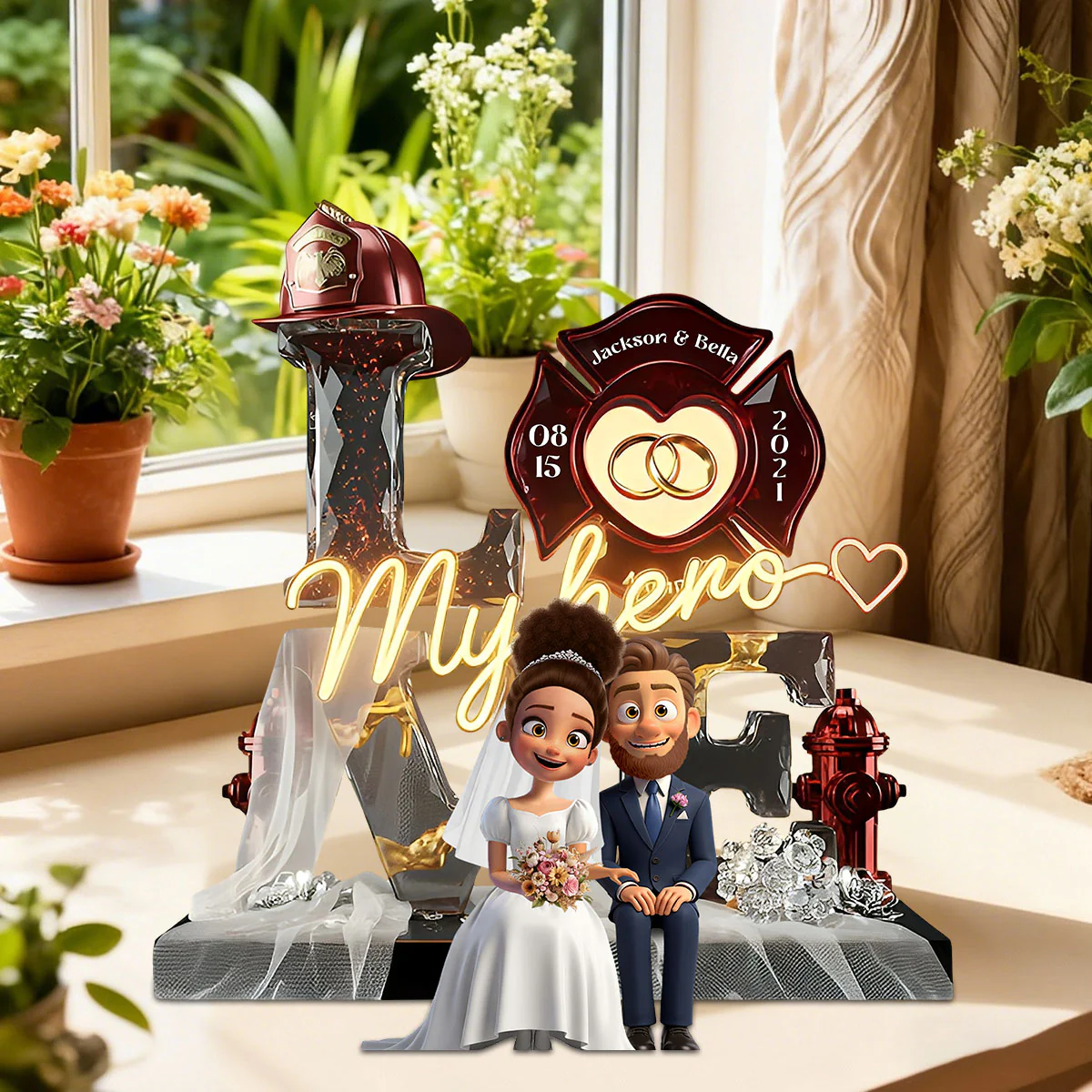 Firefighter Wedding Couple - Personalized Acrylic Plaque Gifts For Husband, Wife - Image 7