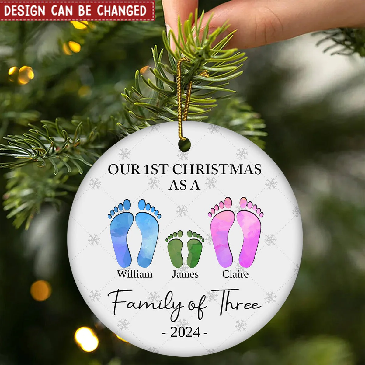 First Christmas As A Family Of Four Footprints - Personalized Ceramic Ornament - Image 4