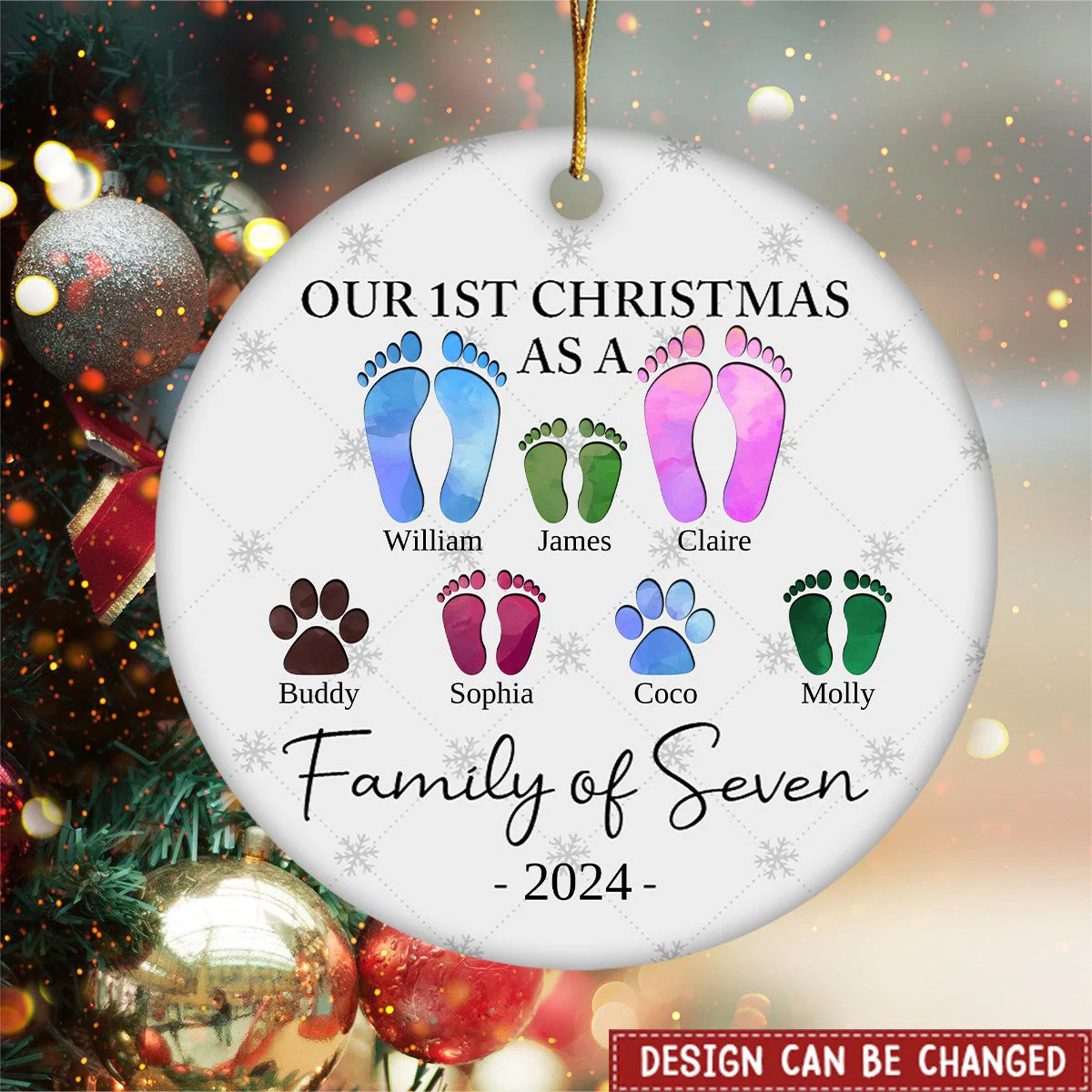 First Christmas As A Family Of Four Footprints - Personalized Ceramic Ornament - Image 5