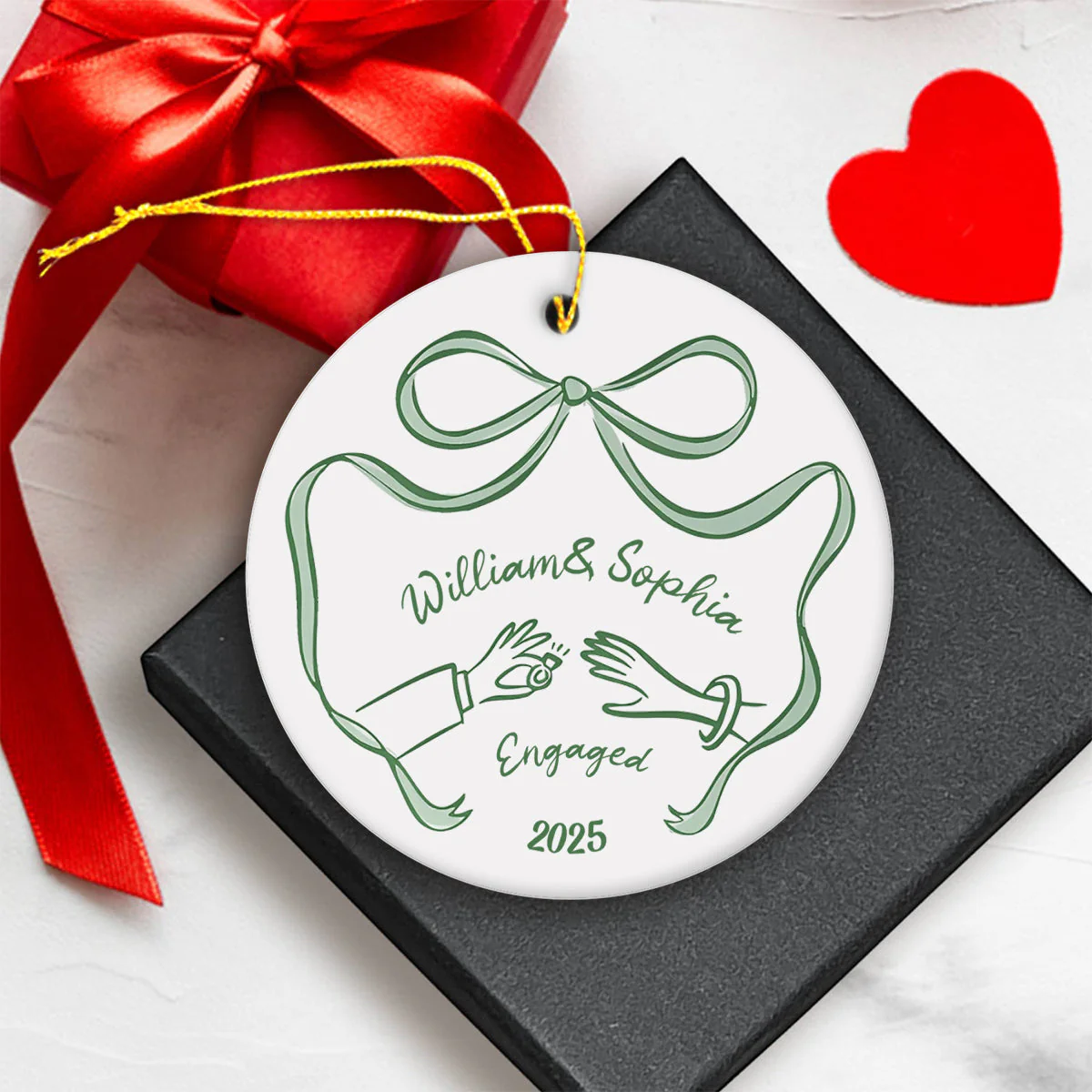 First Christmas Engaged Ceramic Ornament, Personalized Engagement Gift for Couples - Image 6