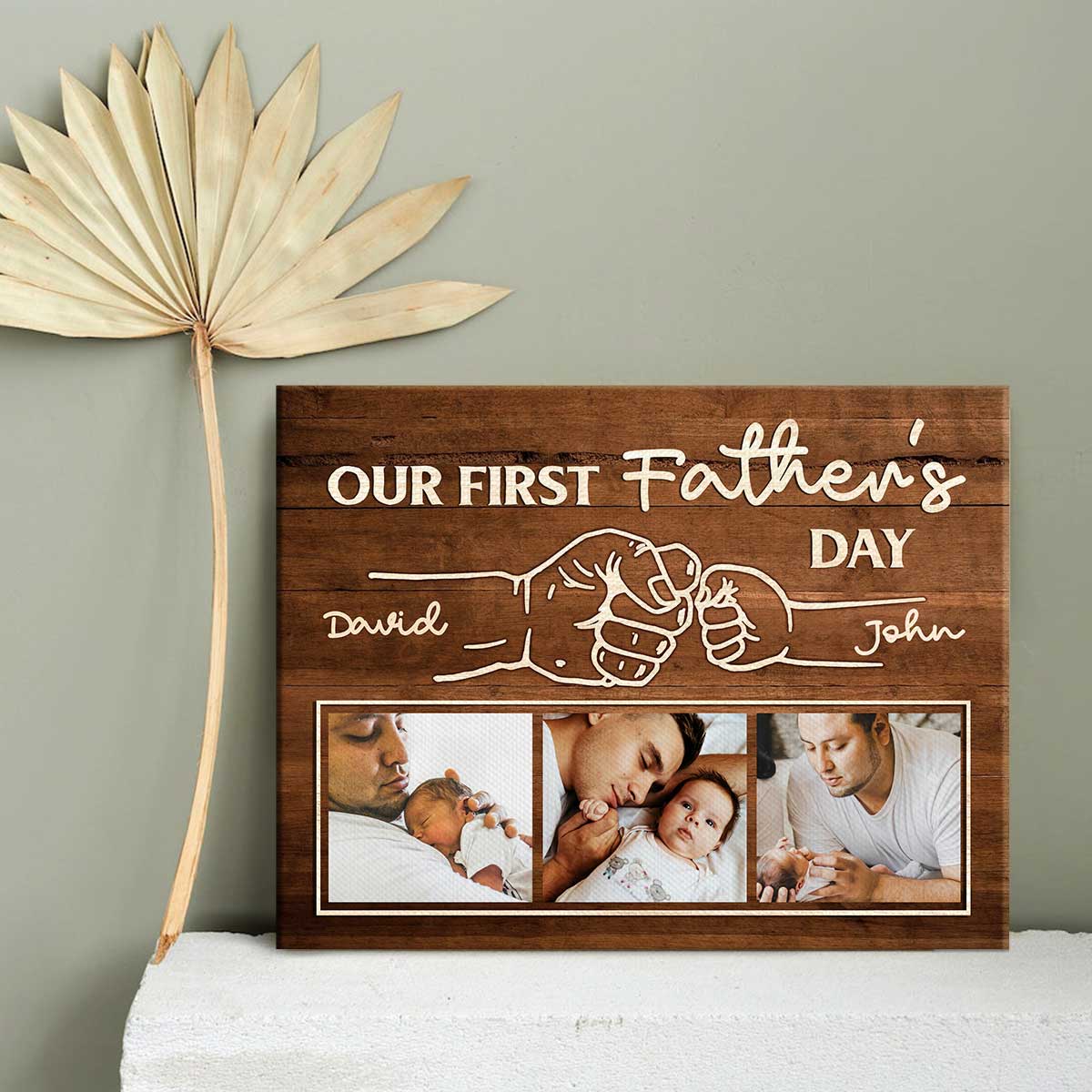 First Father’s Day Custom Fist Bump Canvas Poster, Personalized New Daddy Photo Gifts - Image 3