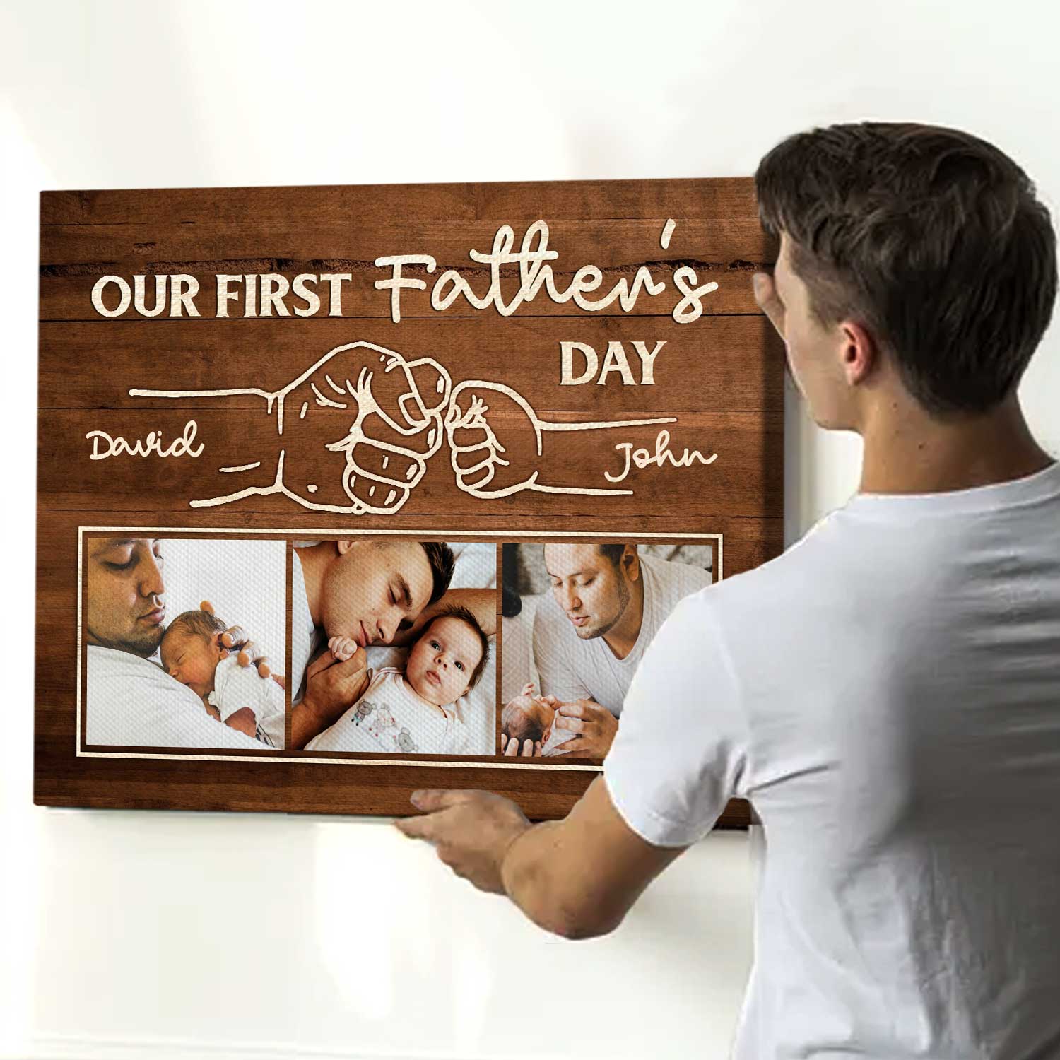 First Father’s Day Custom Fist Bump Canvas Poster, Personalized New Daddy Photo Gifts - Image 4
