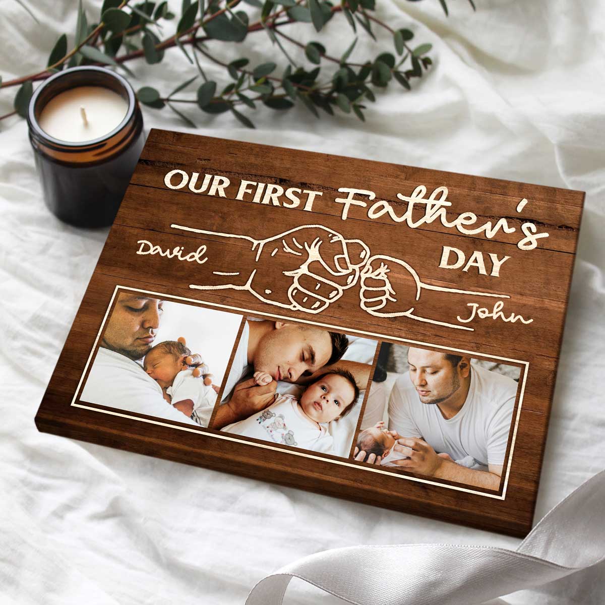 First Father’s Day Custom Fist Bump Canvas Poster, Personalized New Daddy Photo Gifts - Image 5