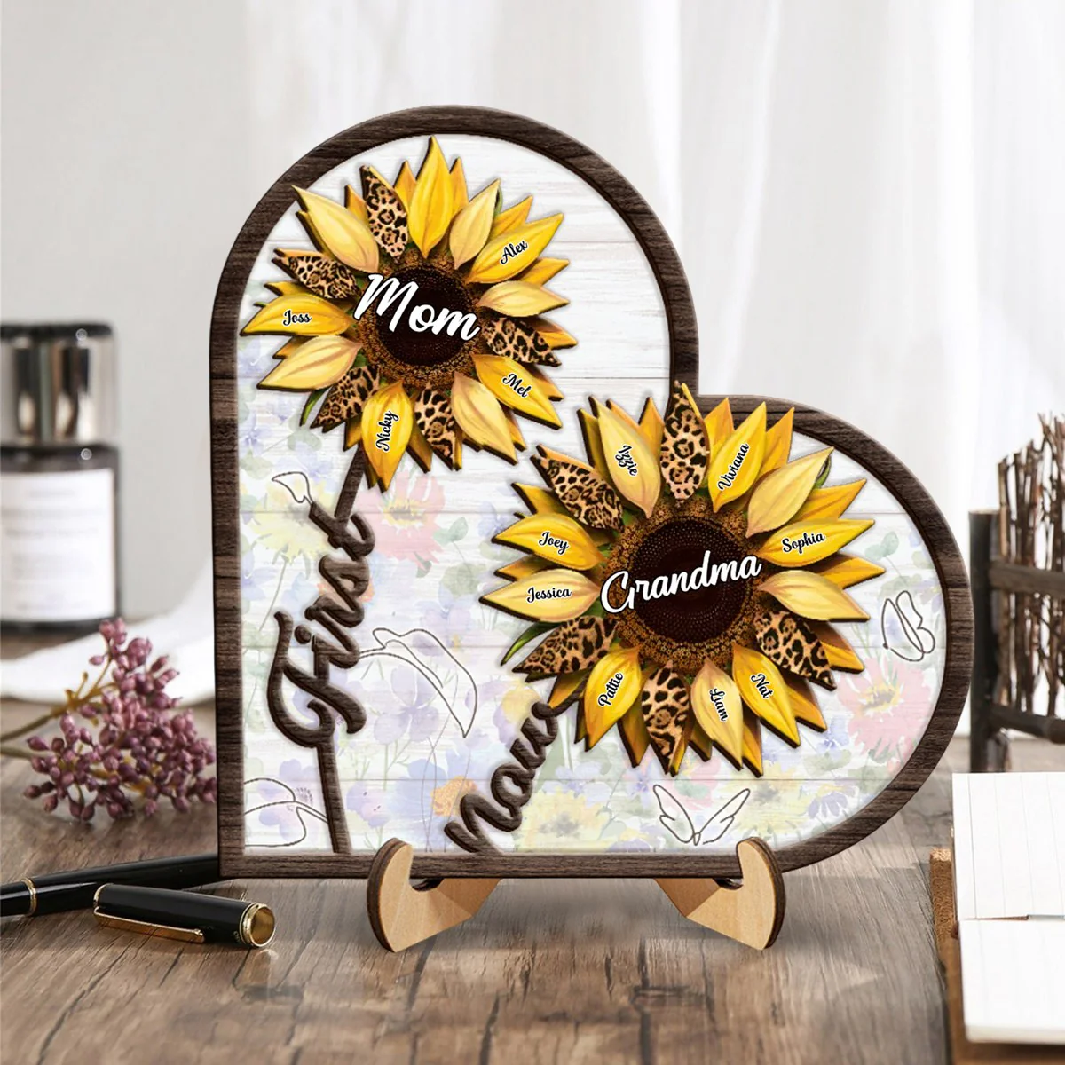 First Mom Now Grandma - Gift For Mothers, Grandmas, Aunties - Personalized 2-Layered Wooden Plaque With Stand - Image 2