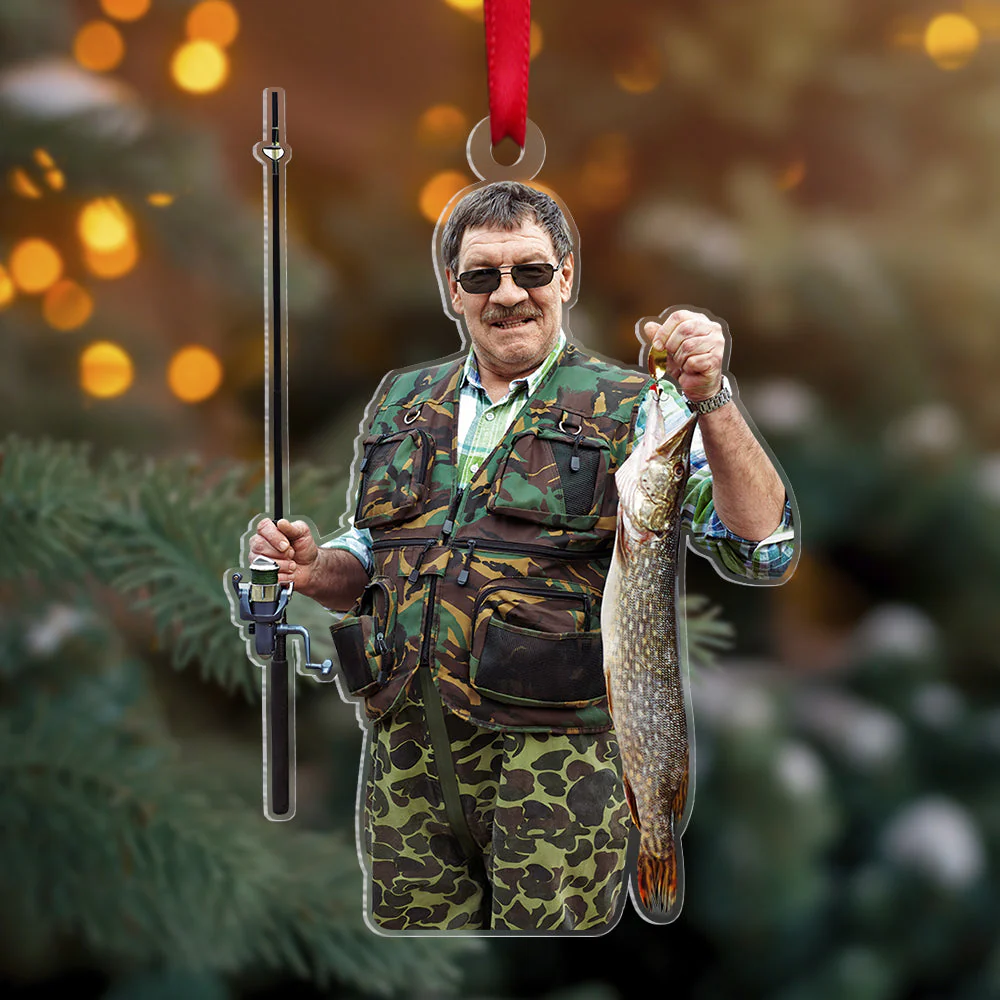 Fishing Big Fishes Custom Photo Personalized Christmas Acrylic Ornament - Image 3
