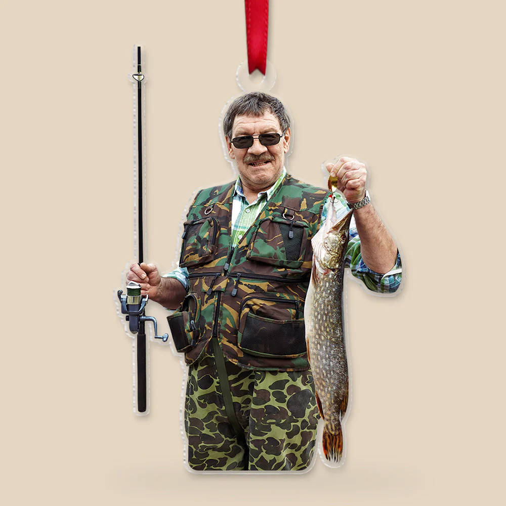 Fishing Big Fishes Custom Photo Personalized Christmas Acrylic Ornament - Image 4